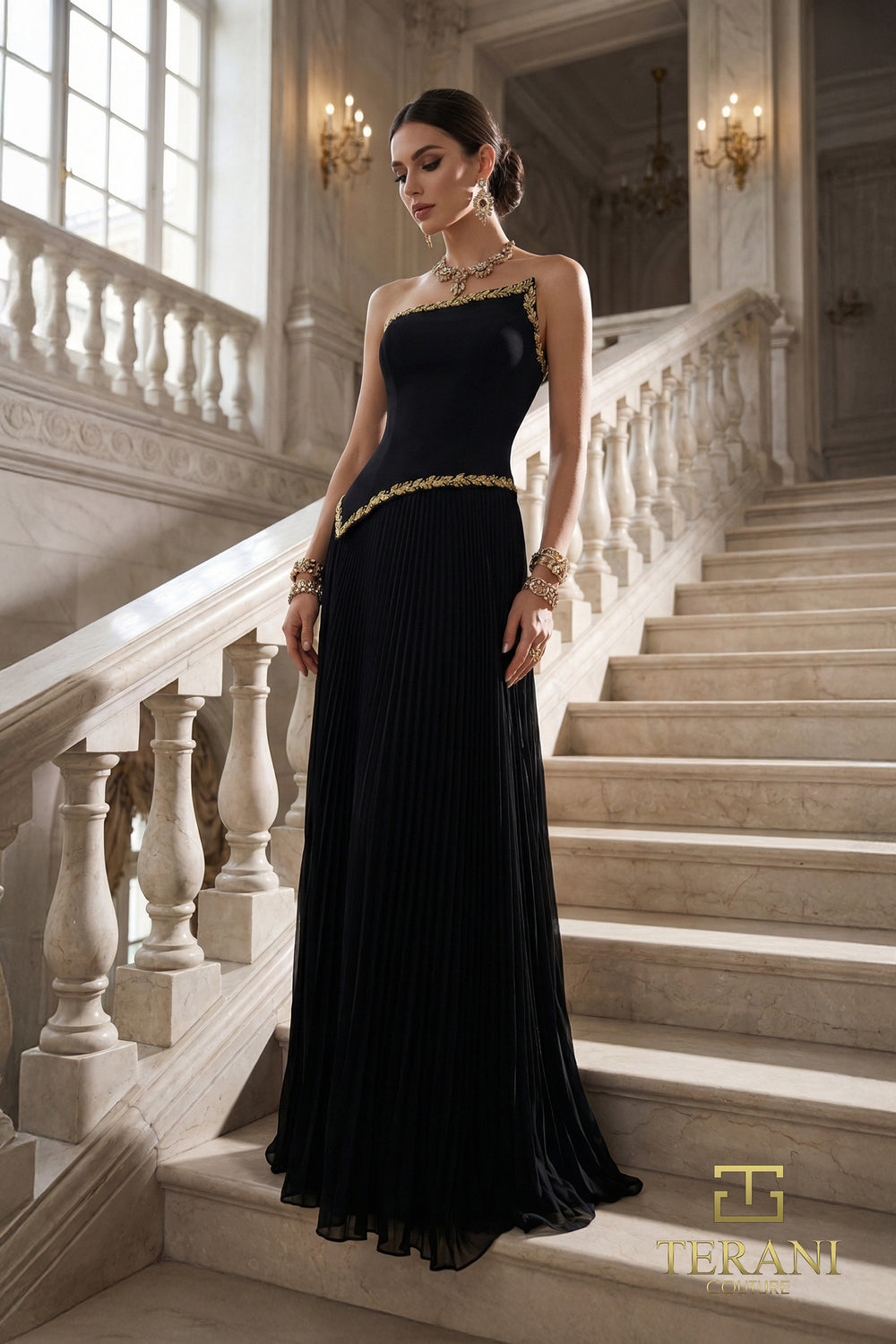 Strapless Straight Neck Floor-Length Chiffon Formal Sheath/Column Terani Couture 262E7352