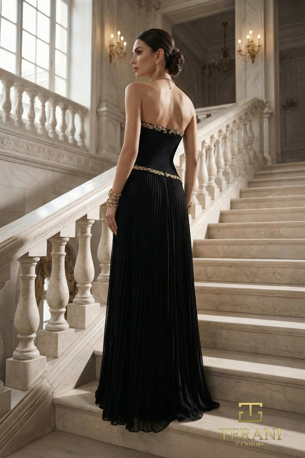 Strapless Straight Neck Floor-Length Chiffon Formal Sheath/Column Terani Couture 262E7352