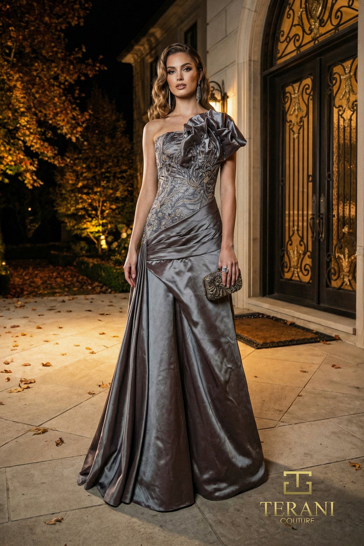 Strapless Curved Neck Floor-Length Satin Formal A-Line Terani Couture 262E7530