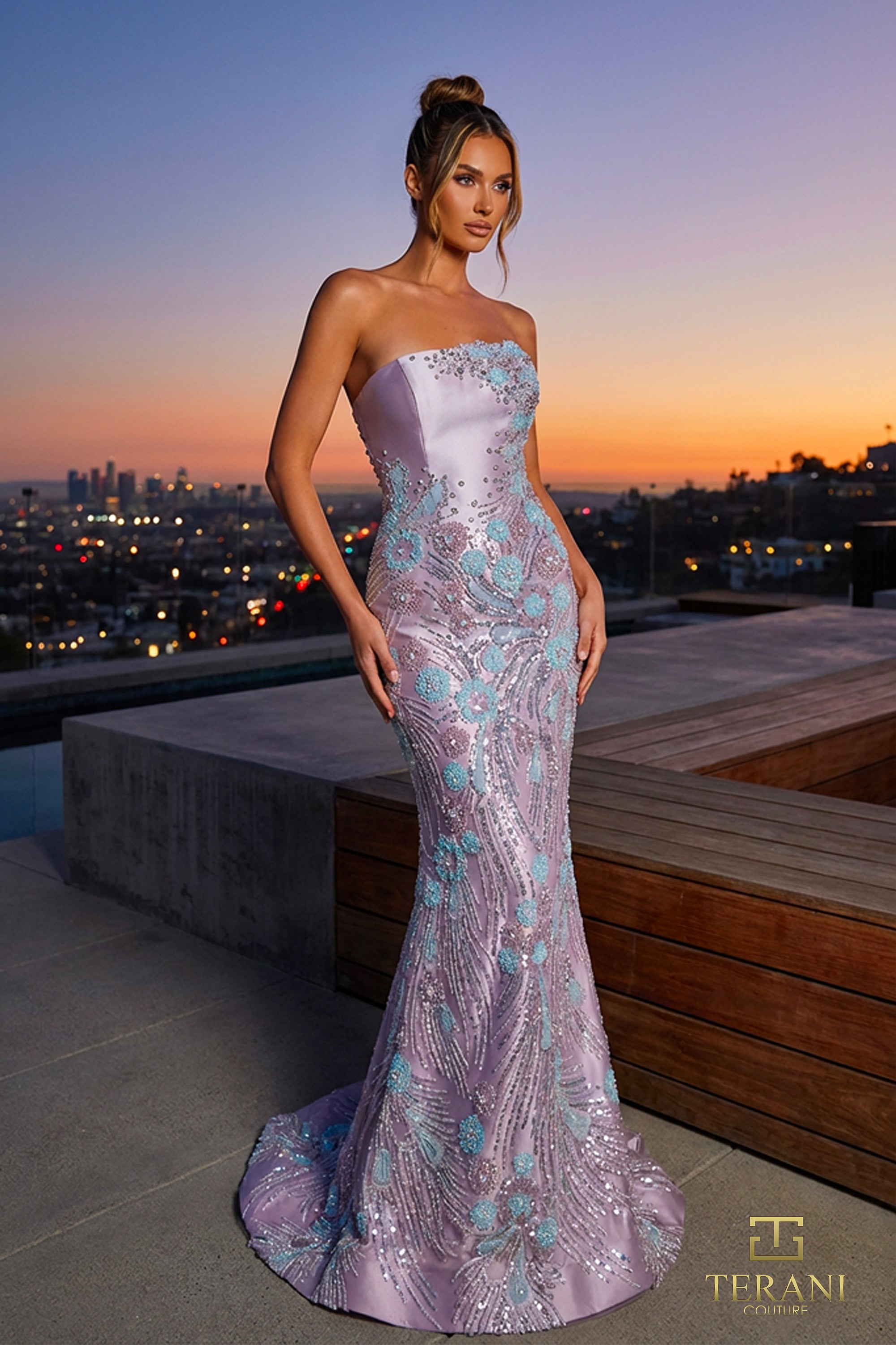Strapless Straight Neck Floor-Length Satin Formal Mermaid/Trumpet Terani Couture 262E7542