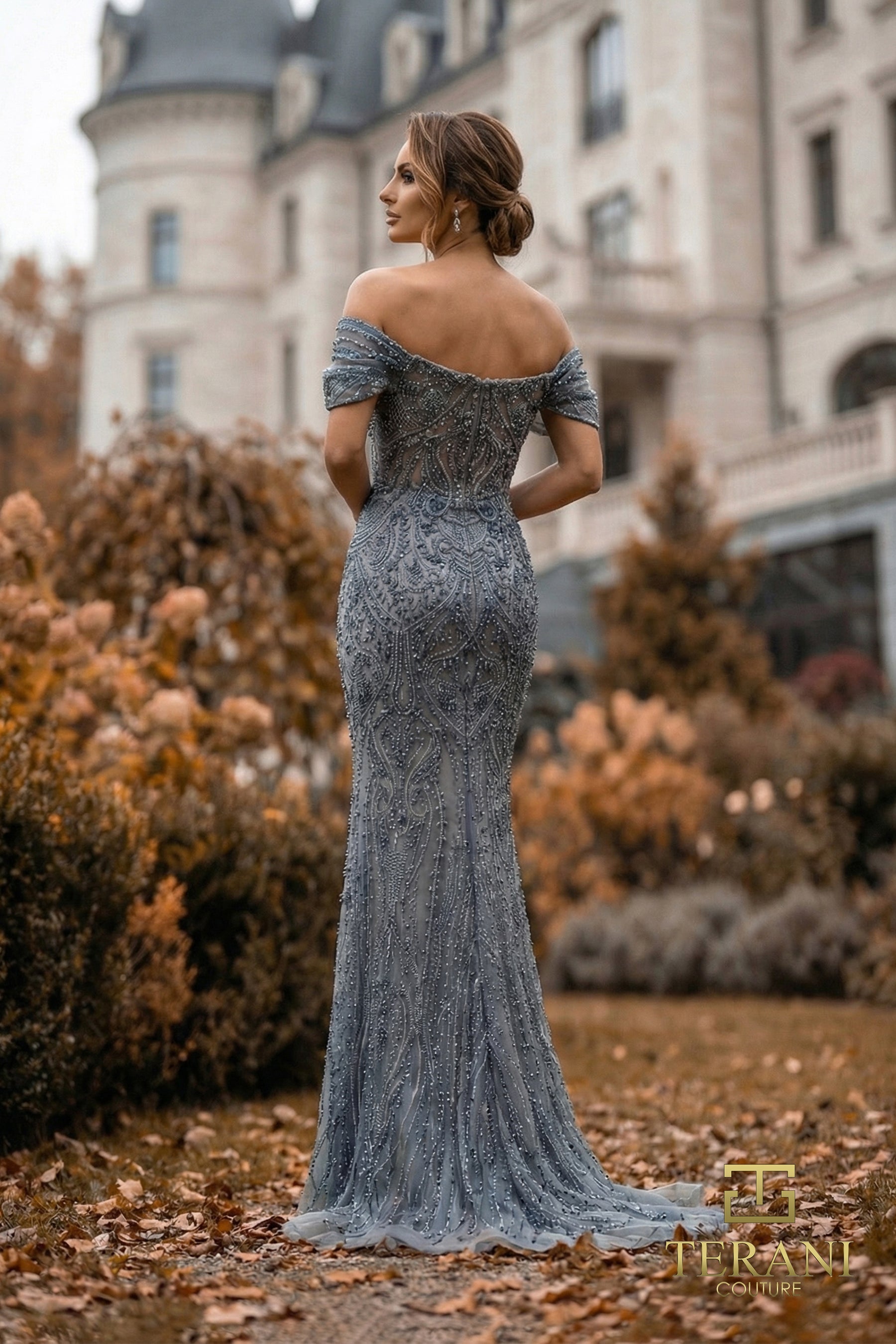 Off-the-Shoulder Floor-Length Tulle Formal Sheath/Column Terani Couture 262GL7169