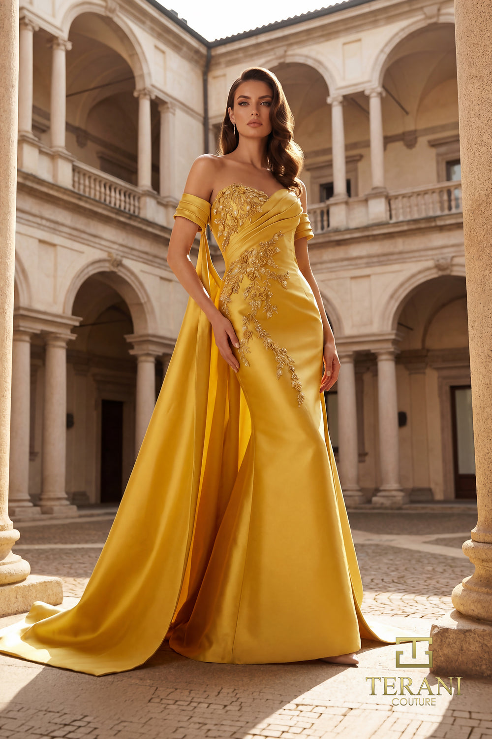 Off-the-Shoulder Floor-Length Satin Formal Mermaid Terani Couture 262M7252