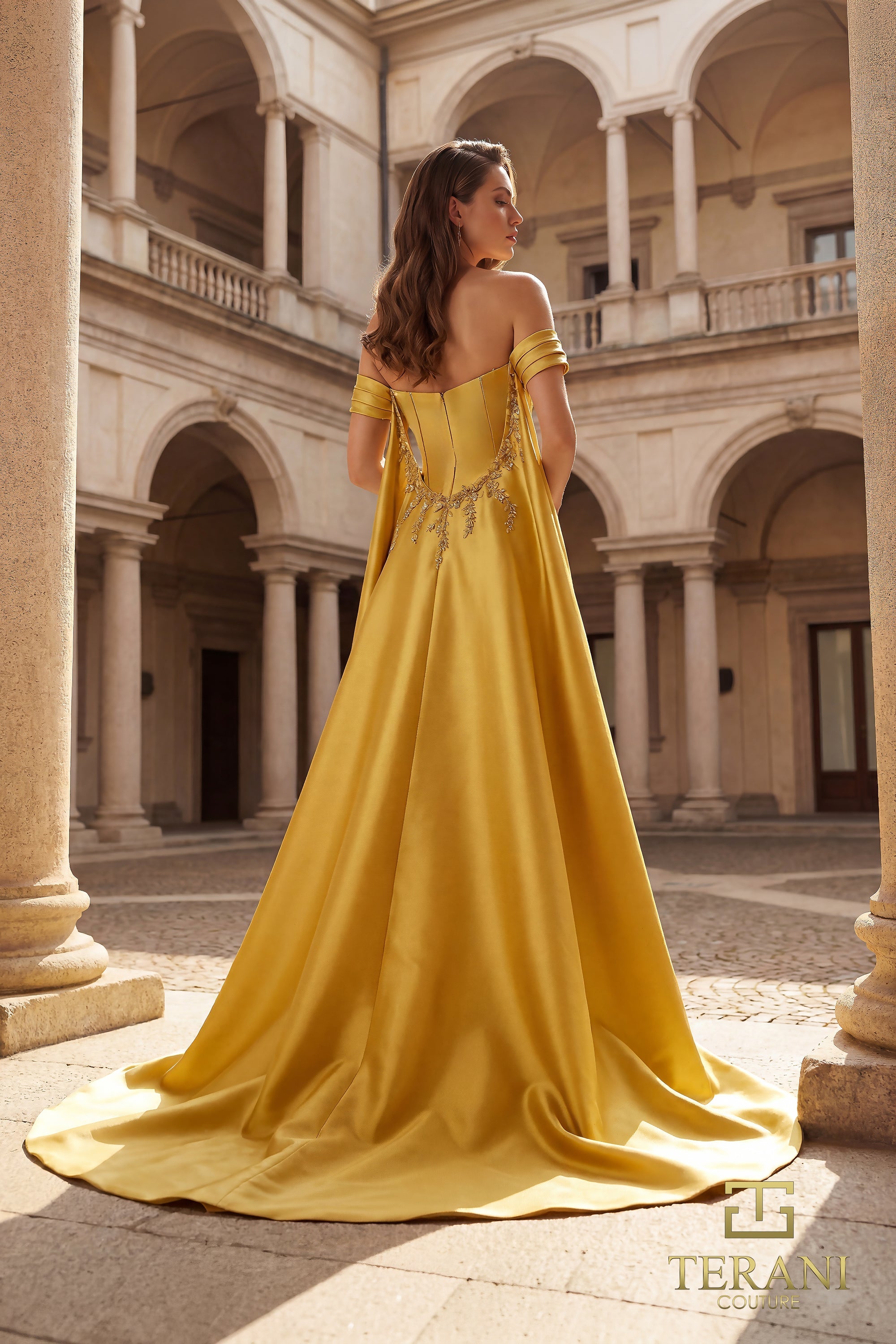 Off-the-Shoulder Floor-Length Satin Formal Mermaid Terani Couture 262M7252