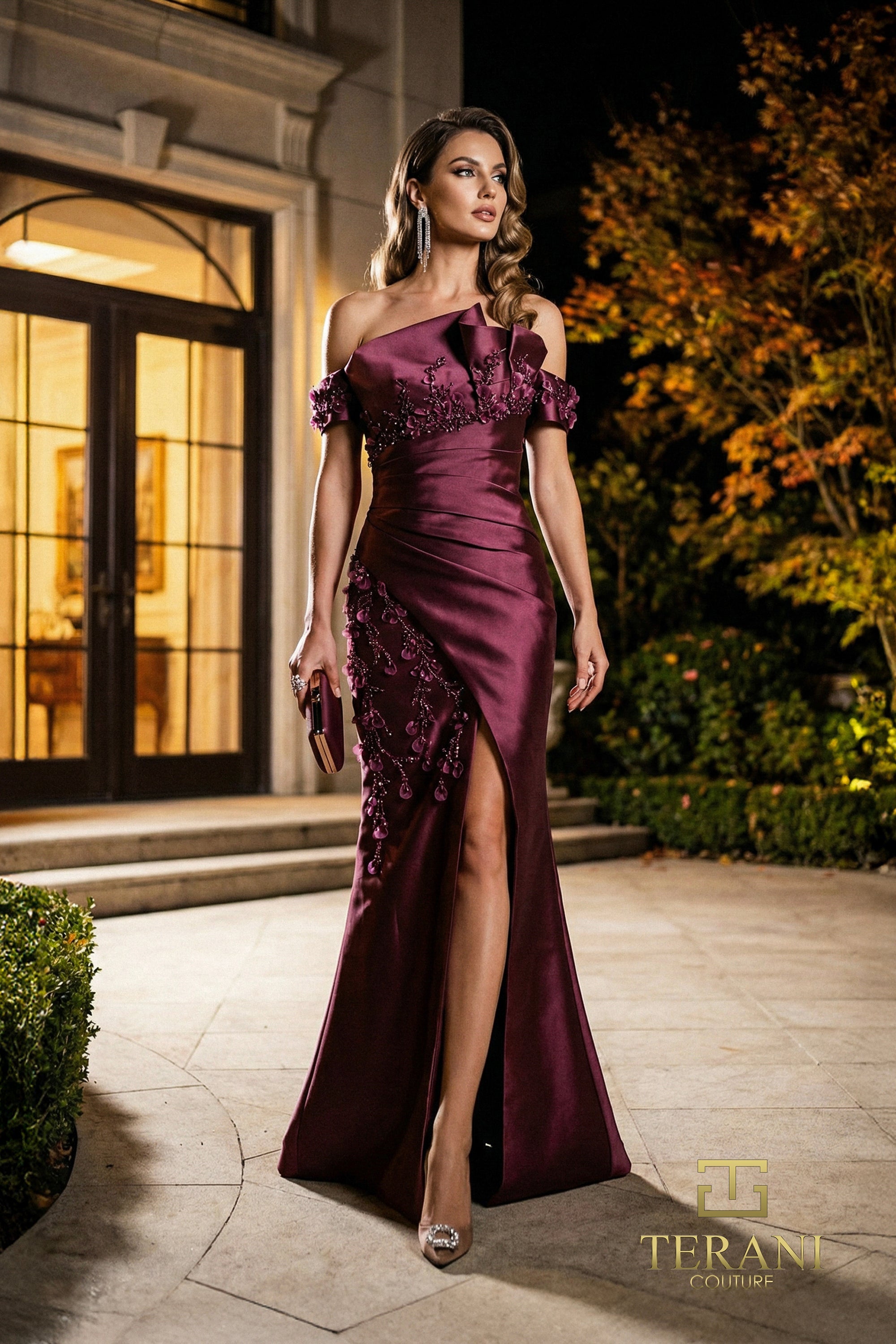Off-the-Shoulder Satin Formal Sheath Dress Terani 262M7254 – The
