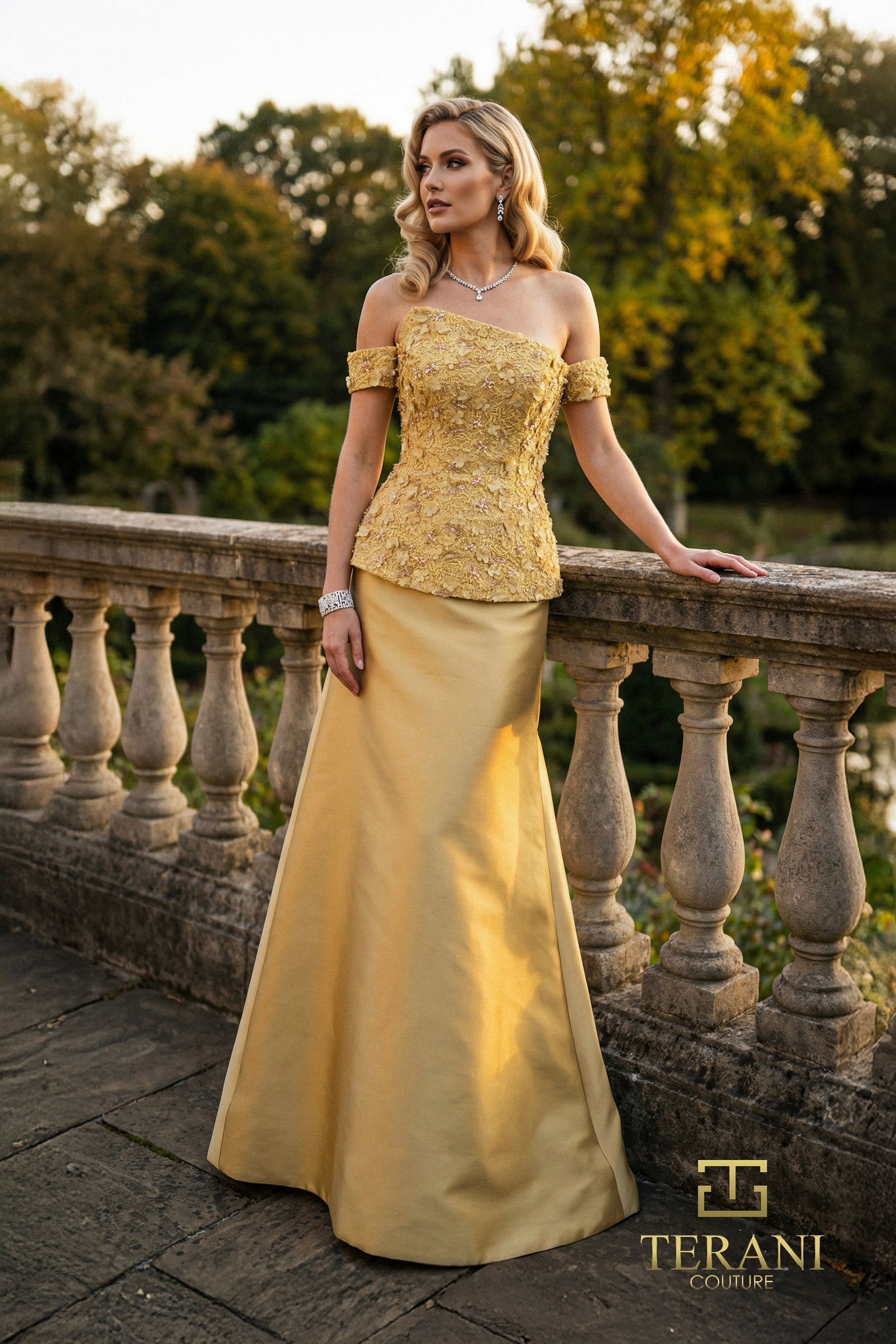 Off-the-Shoulder Floor-Length Lace Formal A-Line Terani Couture 262M7270
