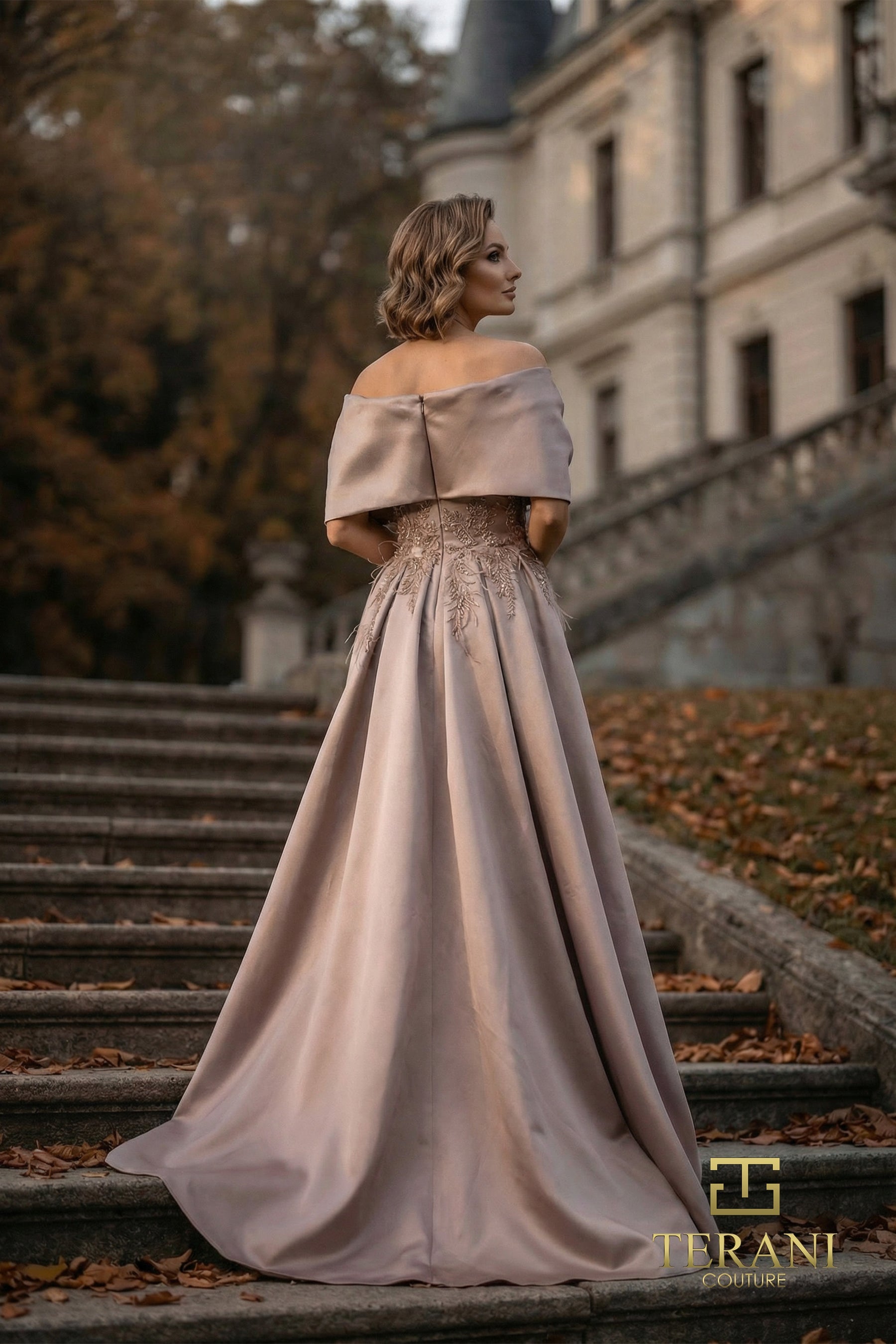 Off-the-Shoulder Floor-Length Satin Formal Sheath/Column Terani Couture 262M7271