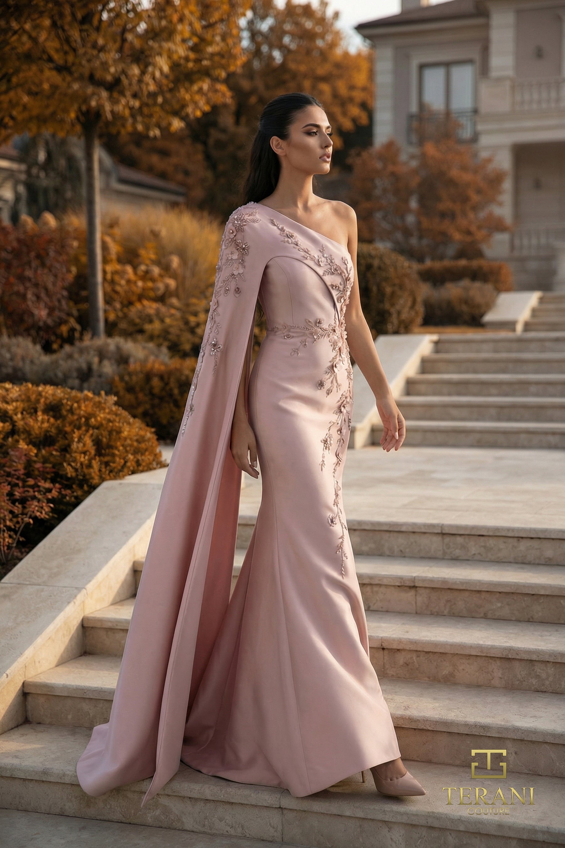 One-Shoulder Floor-Length Satin Formal Sheath Terani Couture 262M7275