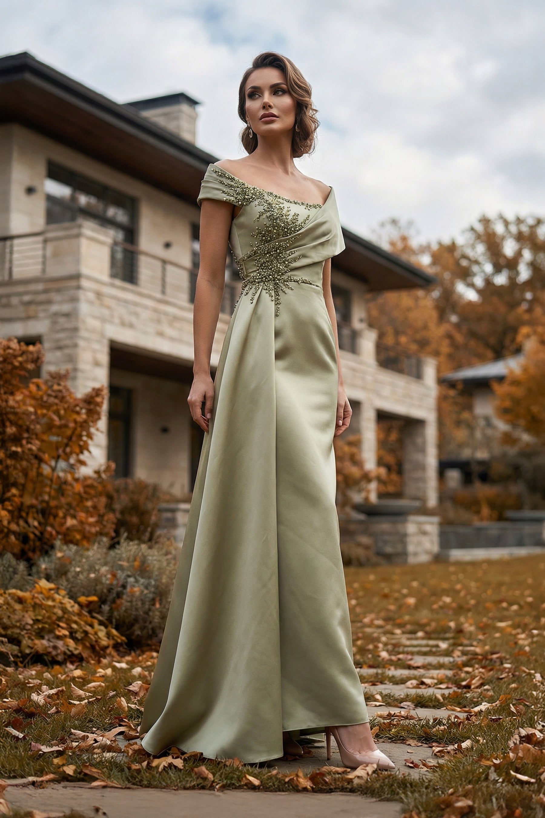 Off-the-Shoulder Floor-Length Satin Formal A-Line Terani Couture 262M7278