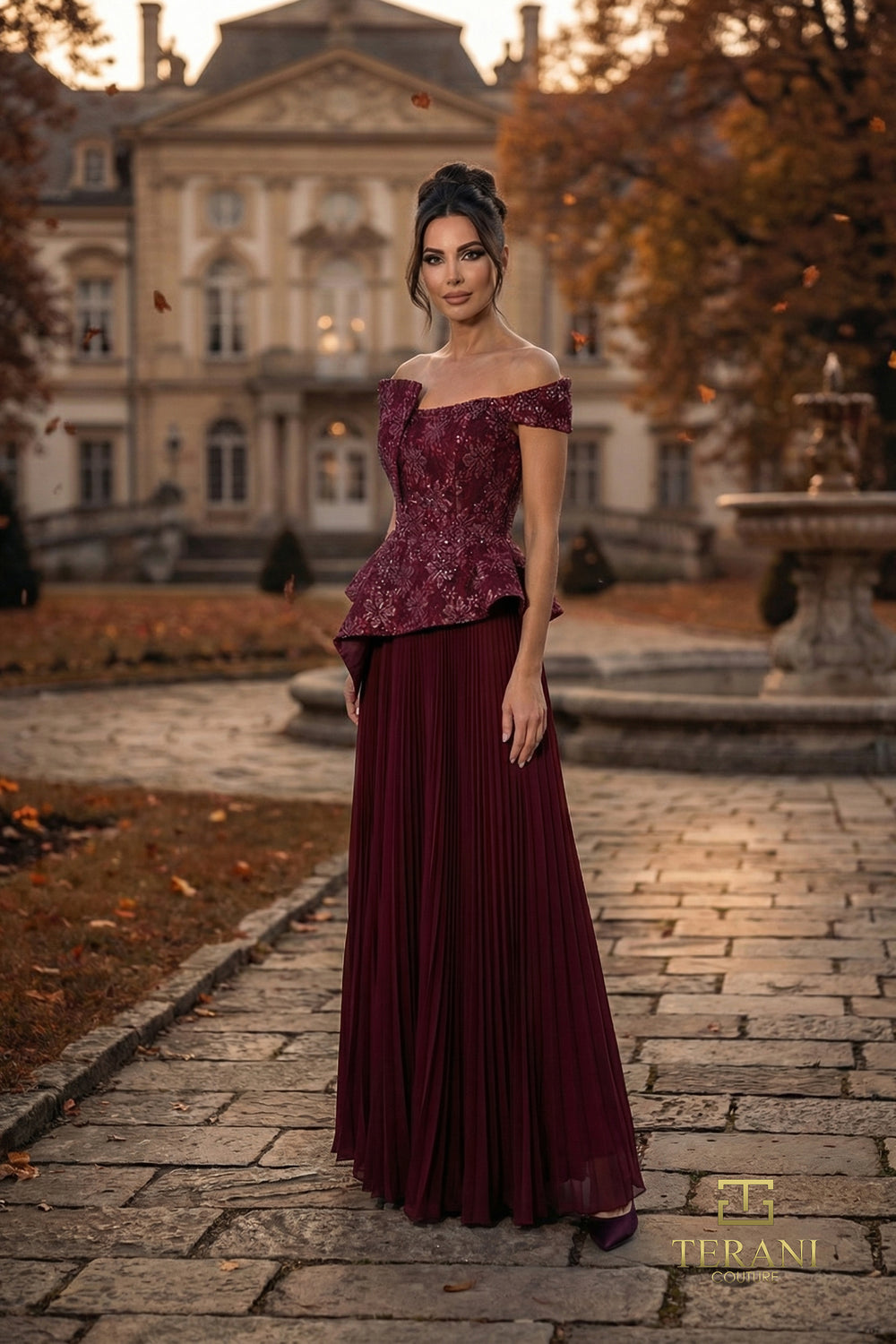 Off-the-Shoulder Floor-Length Lace Formal A-Line Terani Couture 262M7287