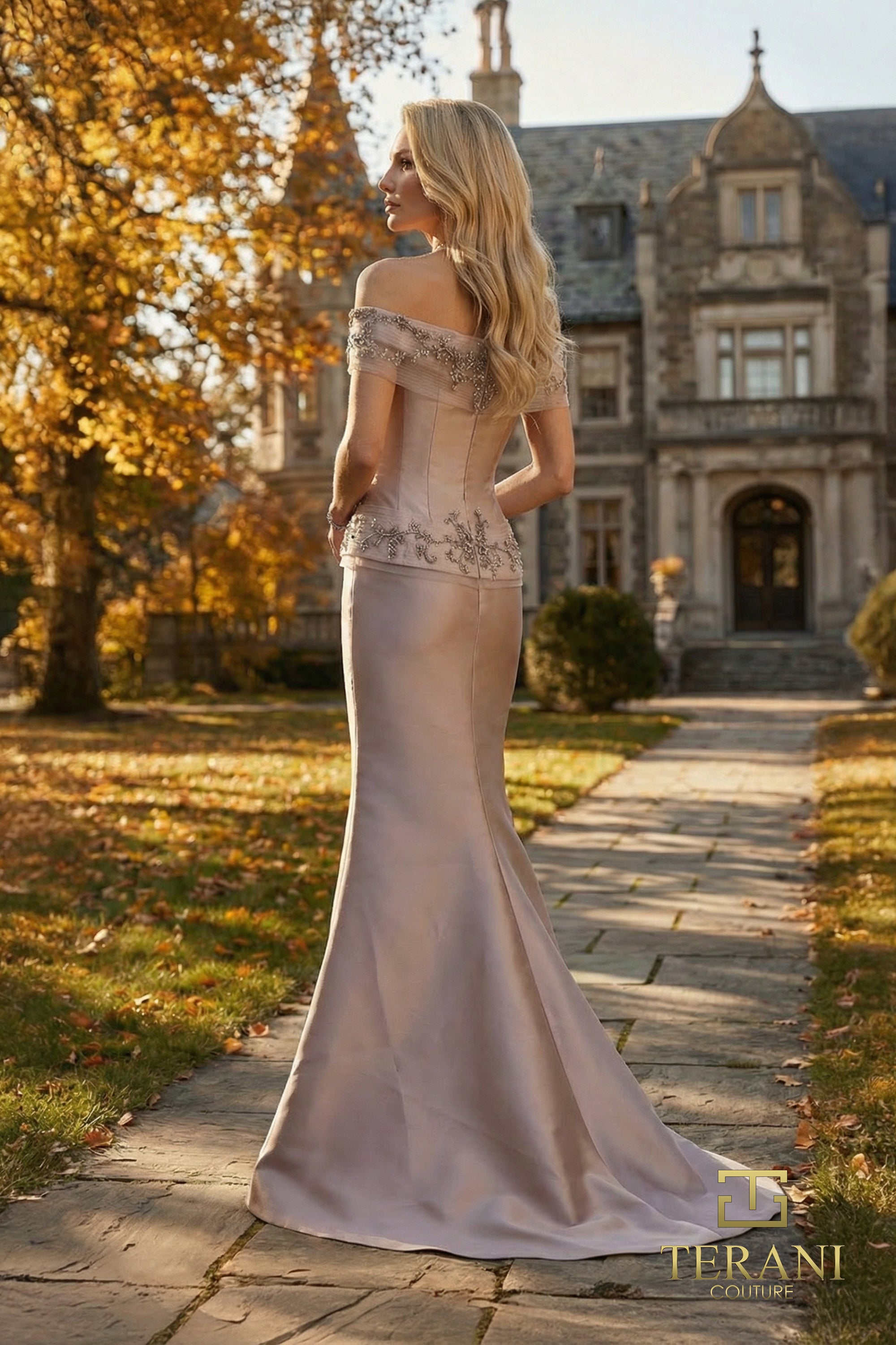 Off-the-Shoulder Floor-Length Satin Formal Mermaid Terani Couture 262M7297