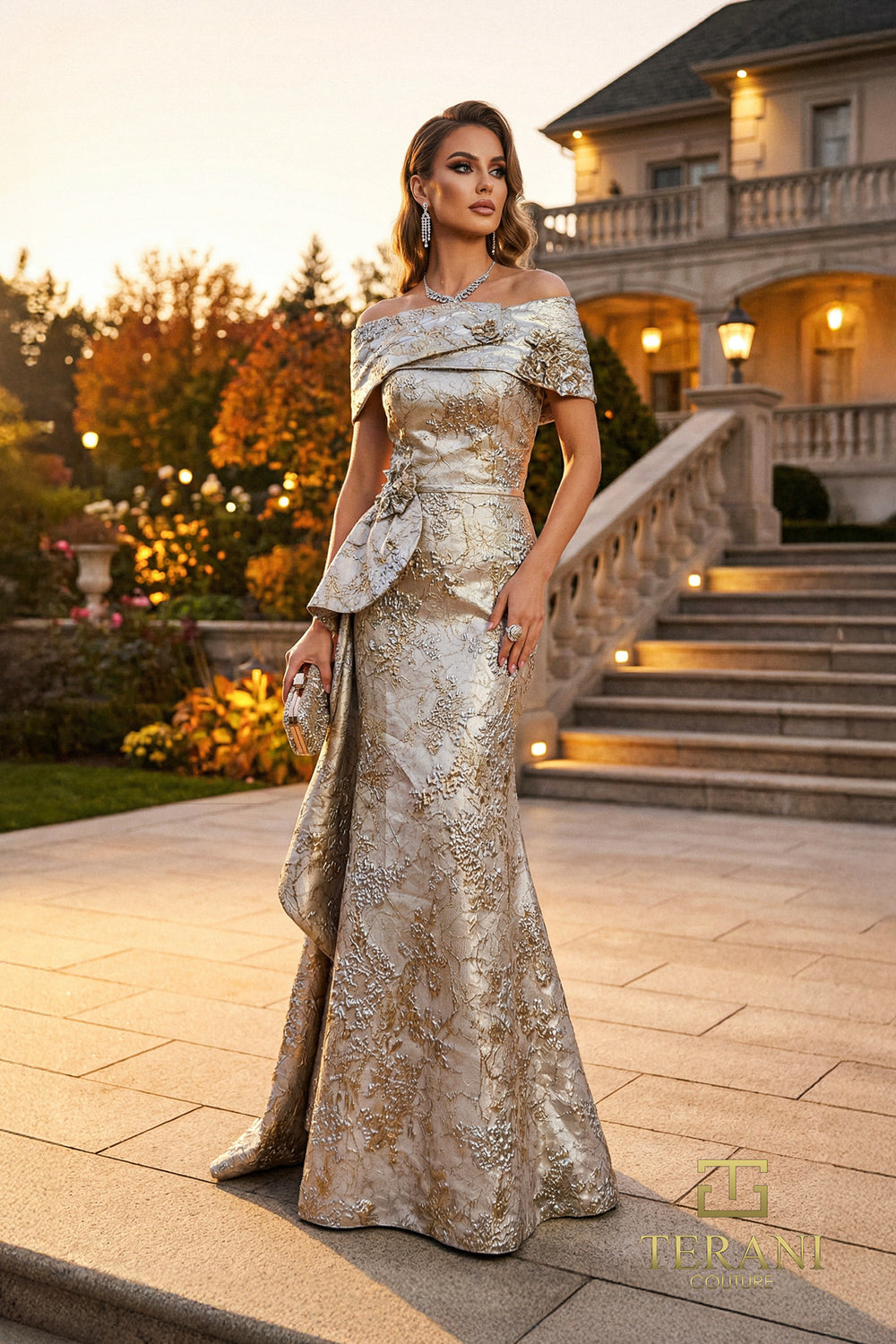 Off-the-Shoulder Floor-Length Mikado Formal Mermaid/Trumpet Terani Couture 262M7303