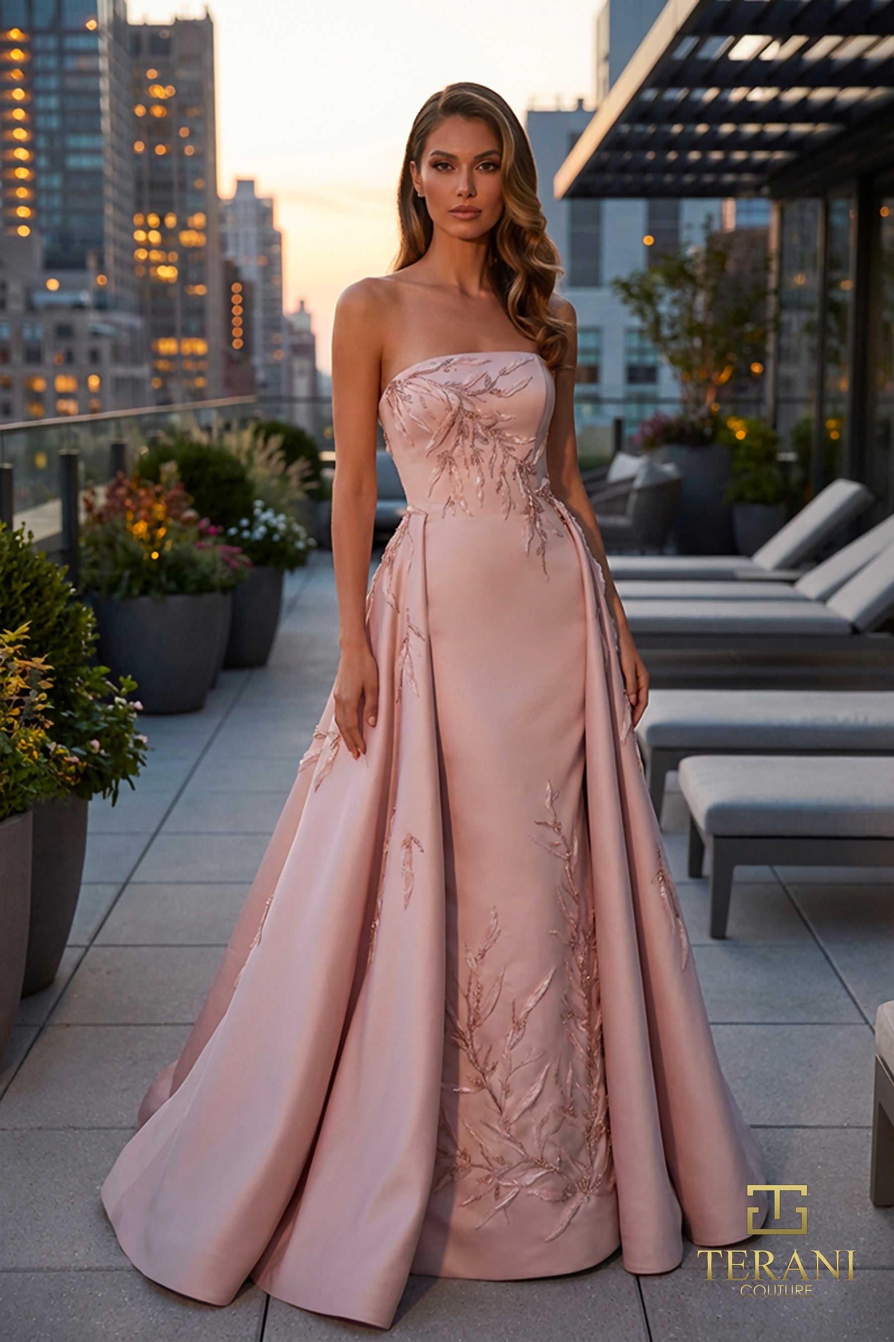 Strapless Straight Neck Floor-Length Satin Formal A-Line Terani Couture 262M7306