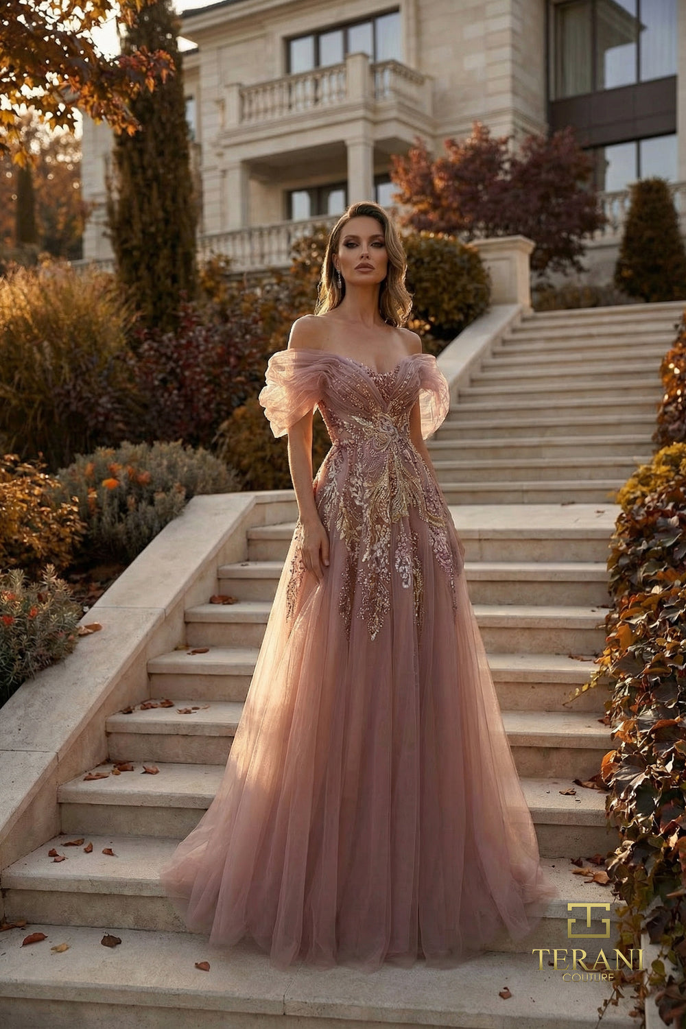 Off-the-Shoulder Floor-Length Tulle Formal A-Line Terani Couture 262M7322
