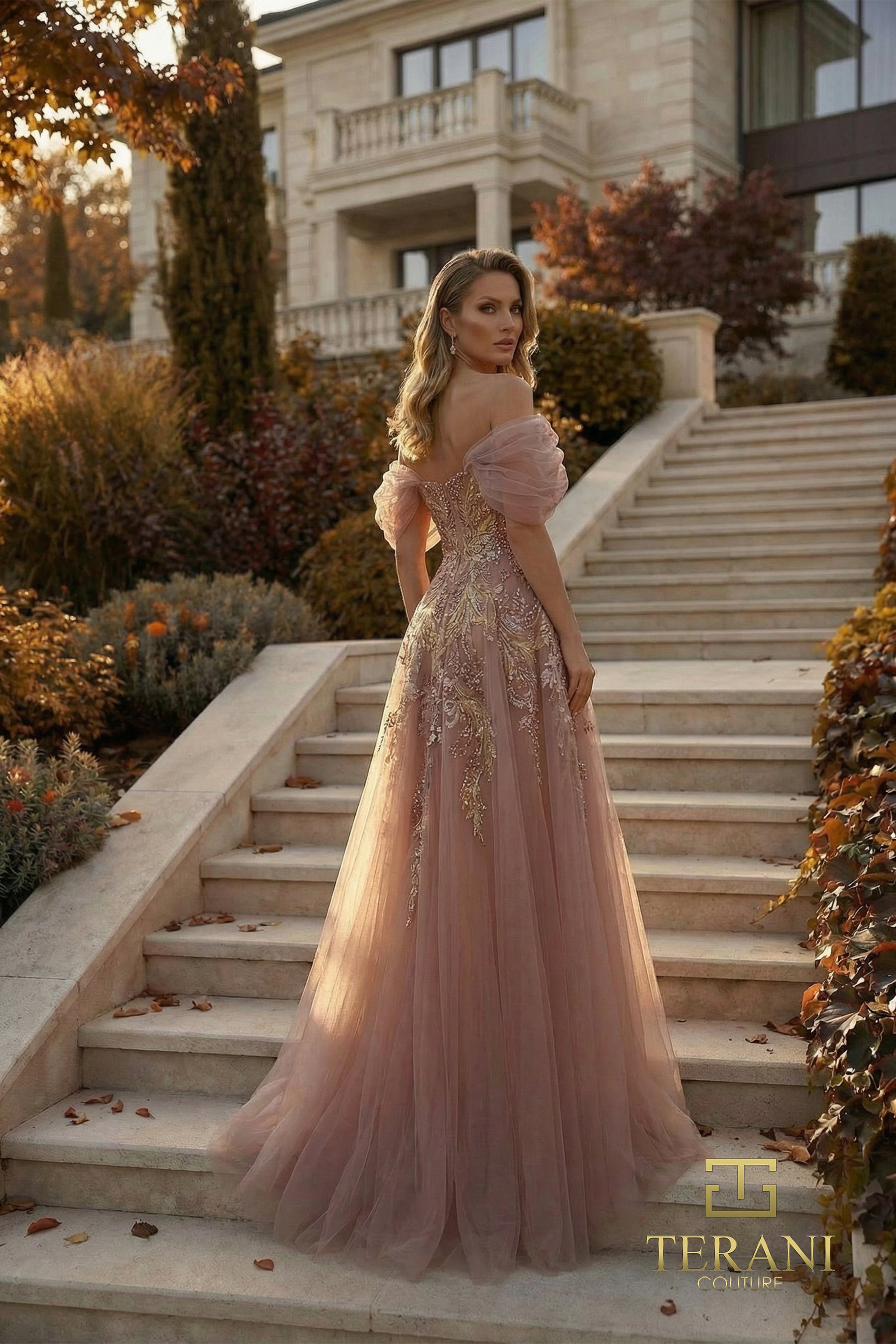 Off-the-Shoulder Floor-Length Tulle Formal A-Line Terani Couture 262M7322