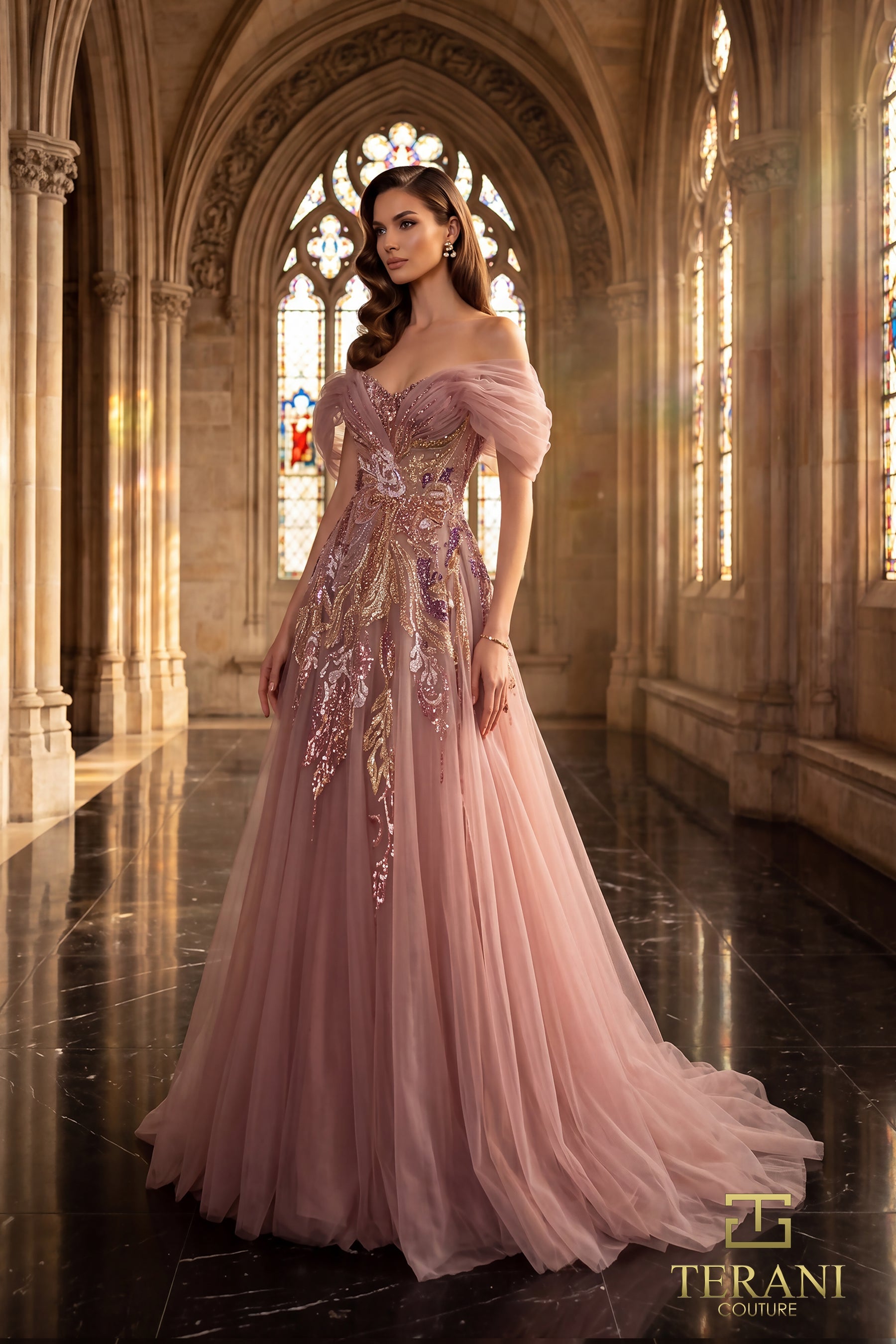 Off-the-Shoulder Floor-Length Tulle Formal A-Line Terani Couture 262M7322