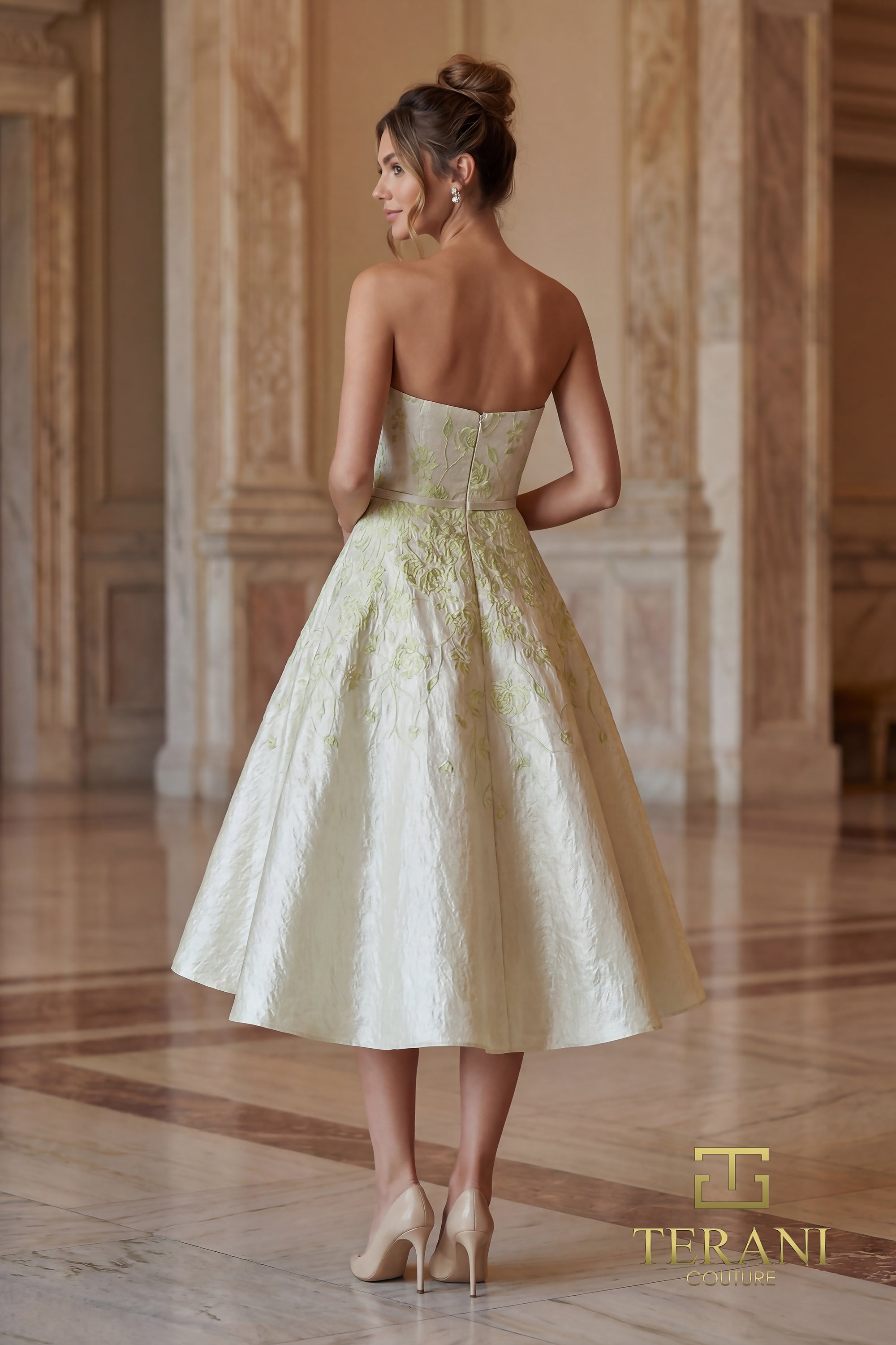 Strapless Straight Neck Tea-Length Mikado Formal A-Line Terani Couture 262C7500
