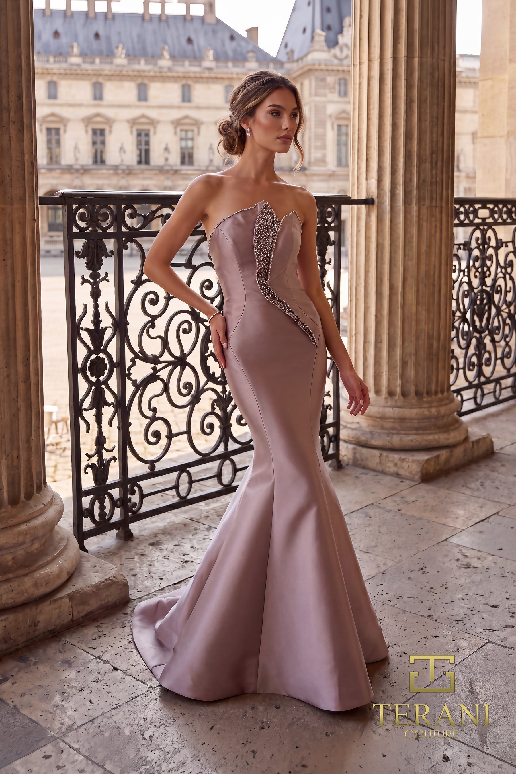 Strapless Straight Neck Floor-Length Satin Formal Mermaid/Trumpet Terani Couture 262E7055