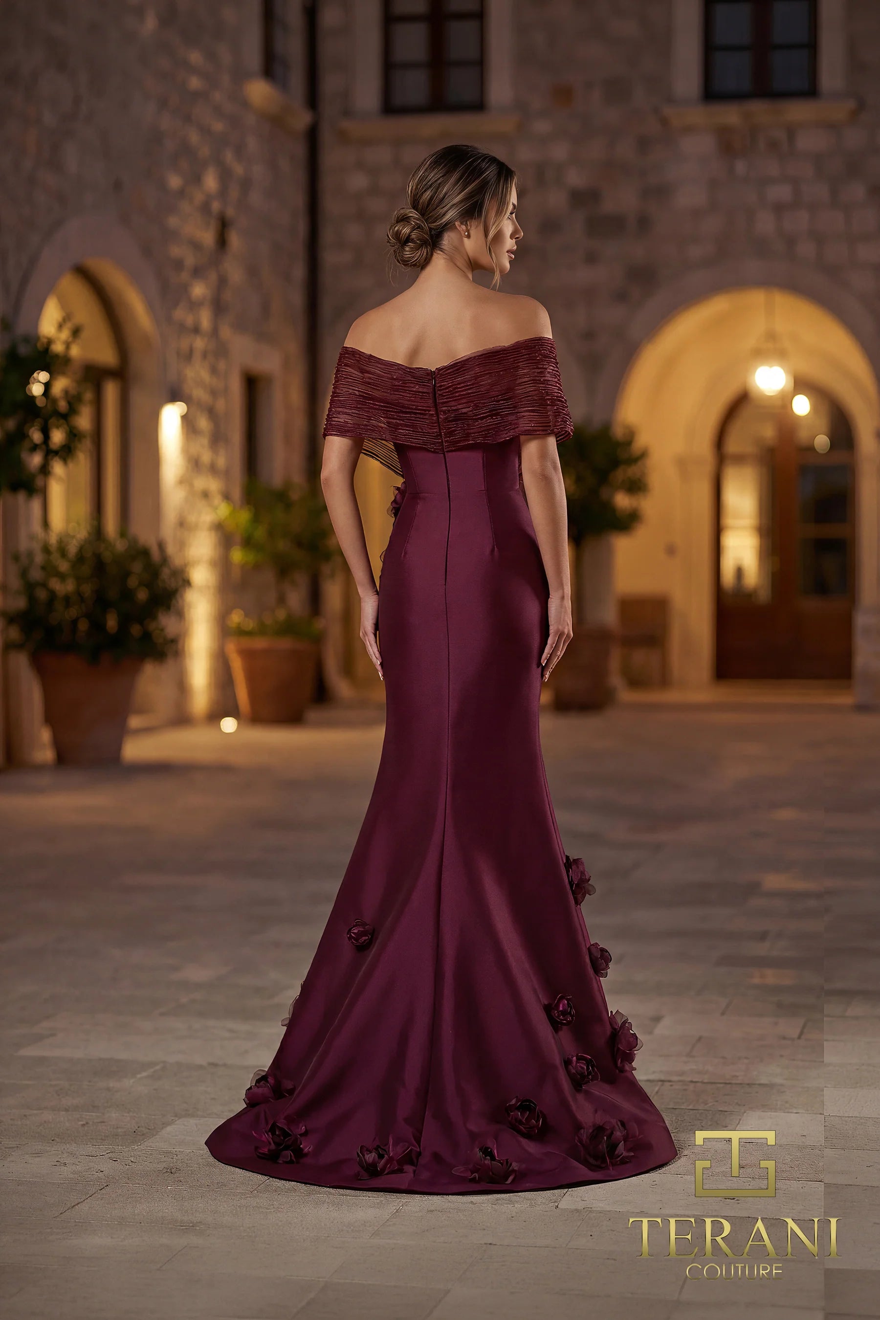 Off-the-Shoulder Floor-Length Satin Formal Mermaid Trumpet Terani Couture 262E7070