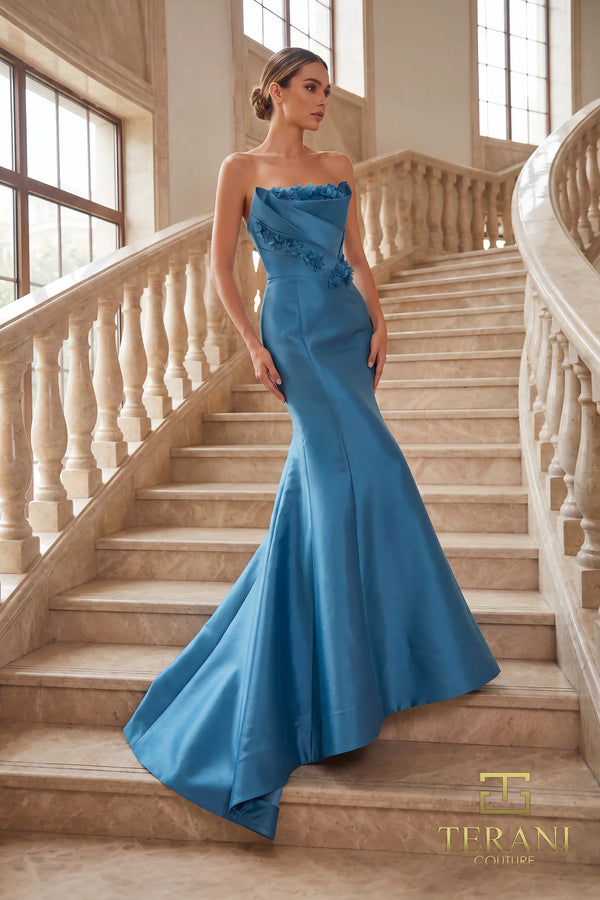 Strapless Straight Neck Floor-Length Satin Formal Mermaid Trumpet Terani Couture 262E7072