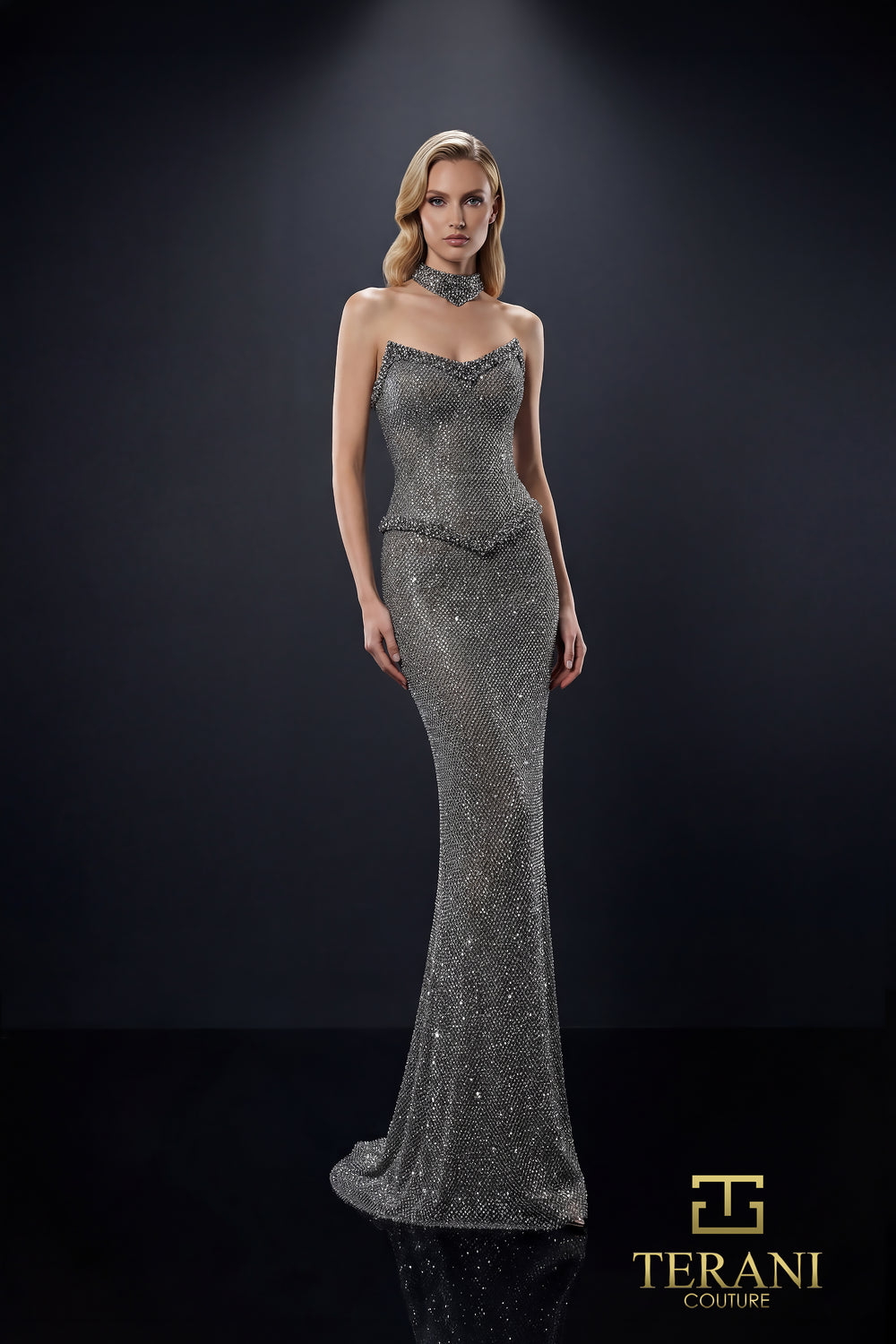 Strapless Curved Neck Floor-Length Sequin Formal Sheath/Column Terani Couture 262E7081