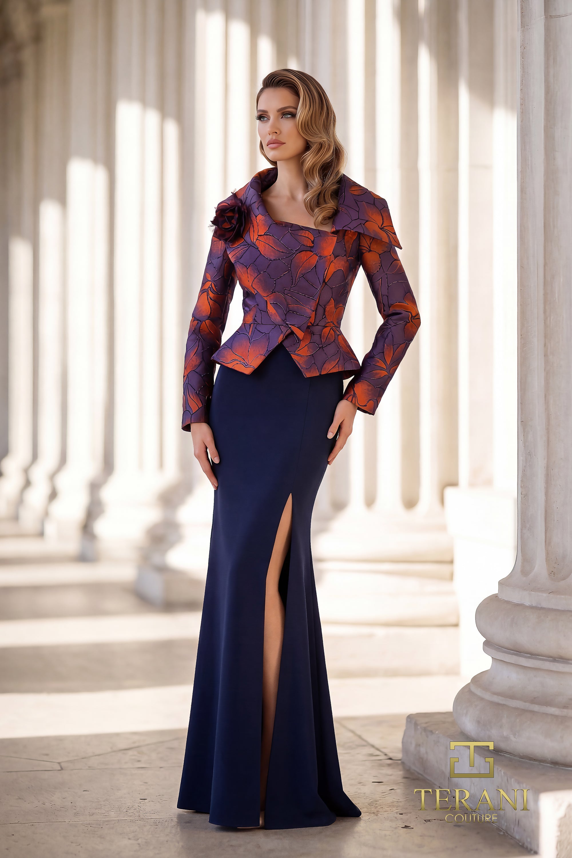 Cowl Floor-Length Mikado Formal Sheath/Column Terani Couture 262E7090