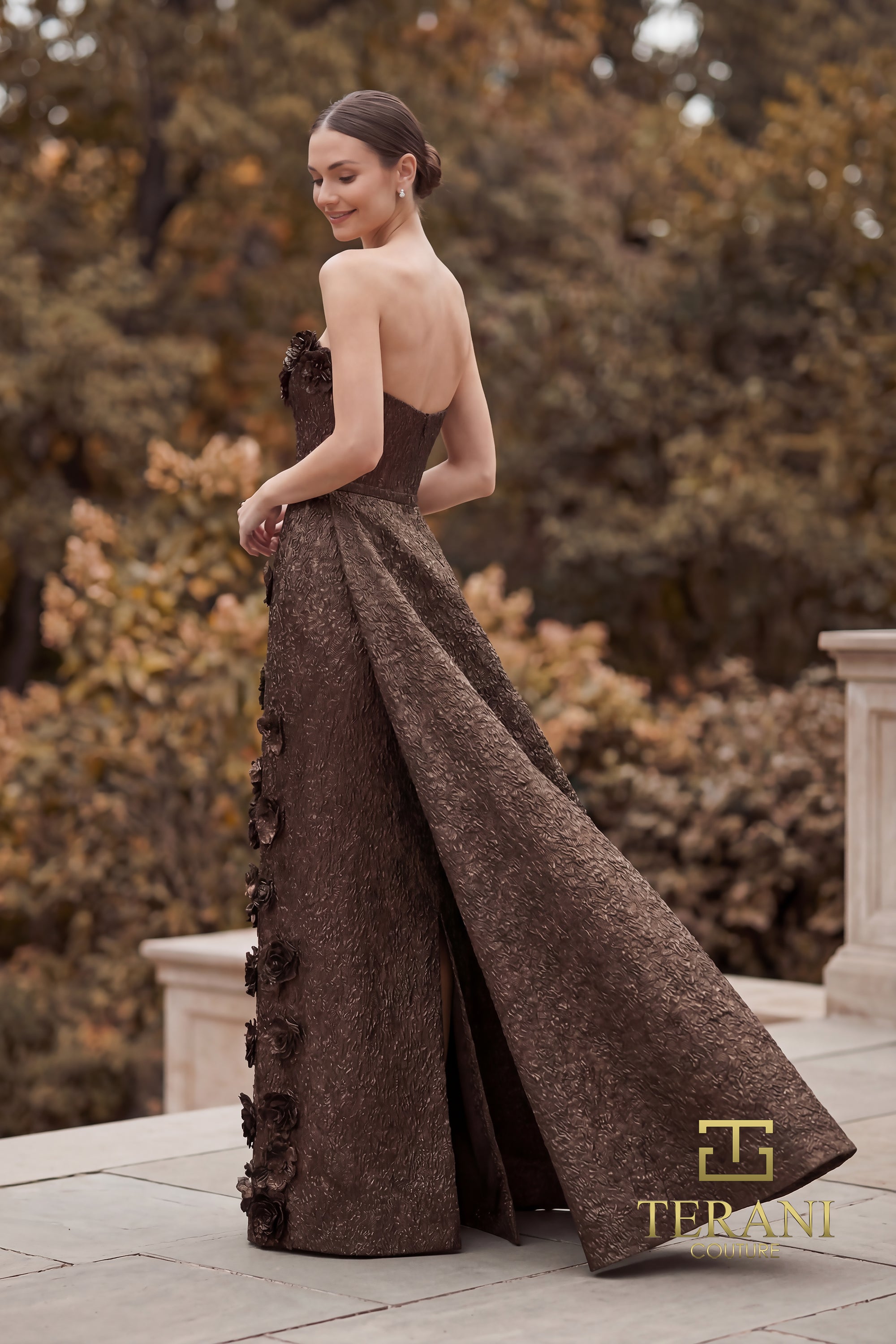 Strapless Straight Neck Floor-Length Organza Evening A-Line Terani Couture 262E7093