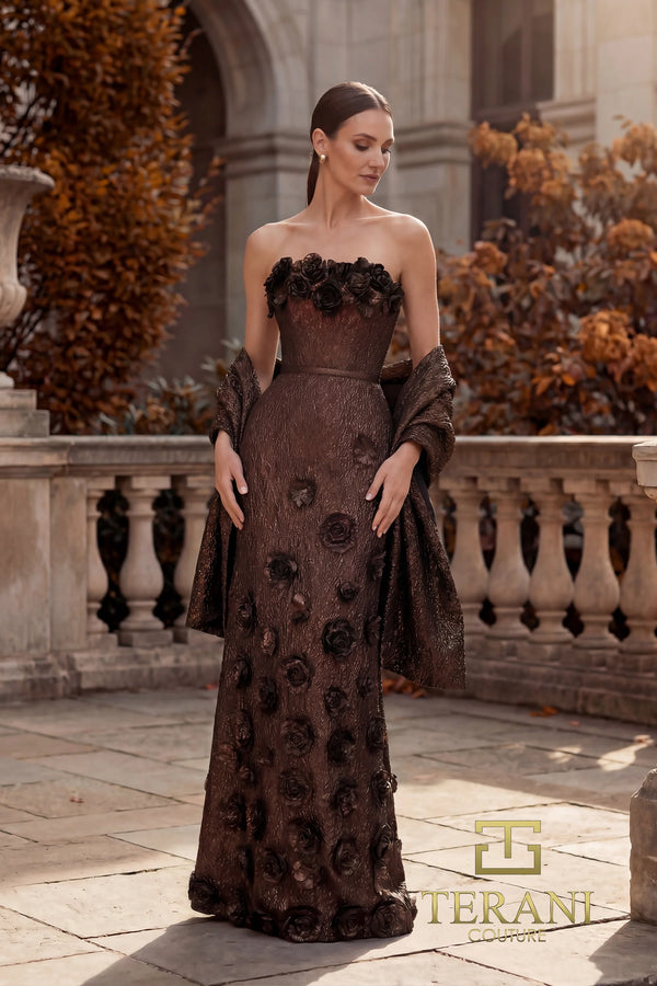 Strapless Straight Neck Floor-Length Organza Evening A-Line Terani Couture 262E7093
