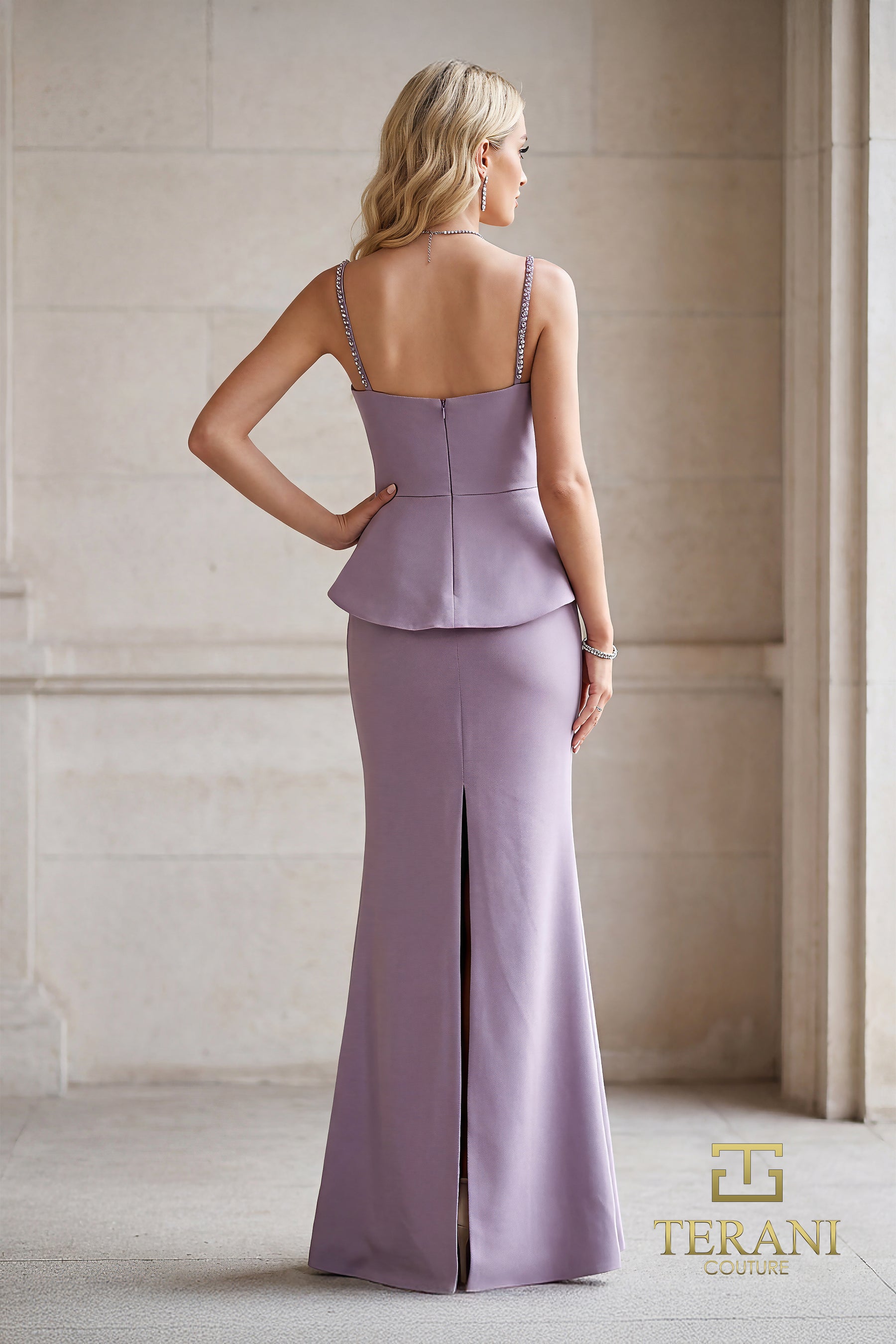 Square Neckline Floor-Length Crepe Formal Sheath/Column Terani Couture 262E7099