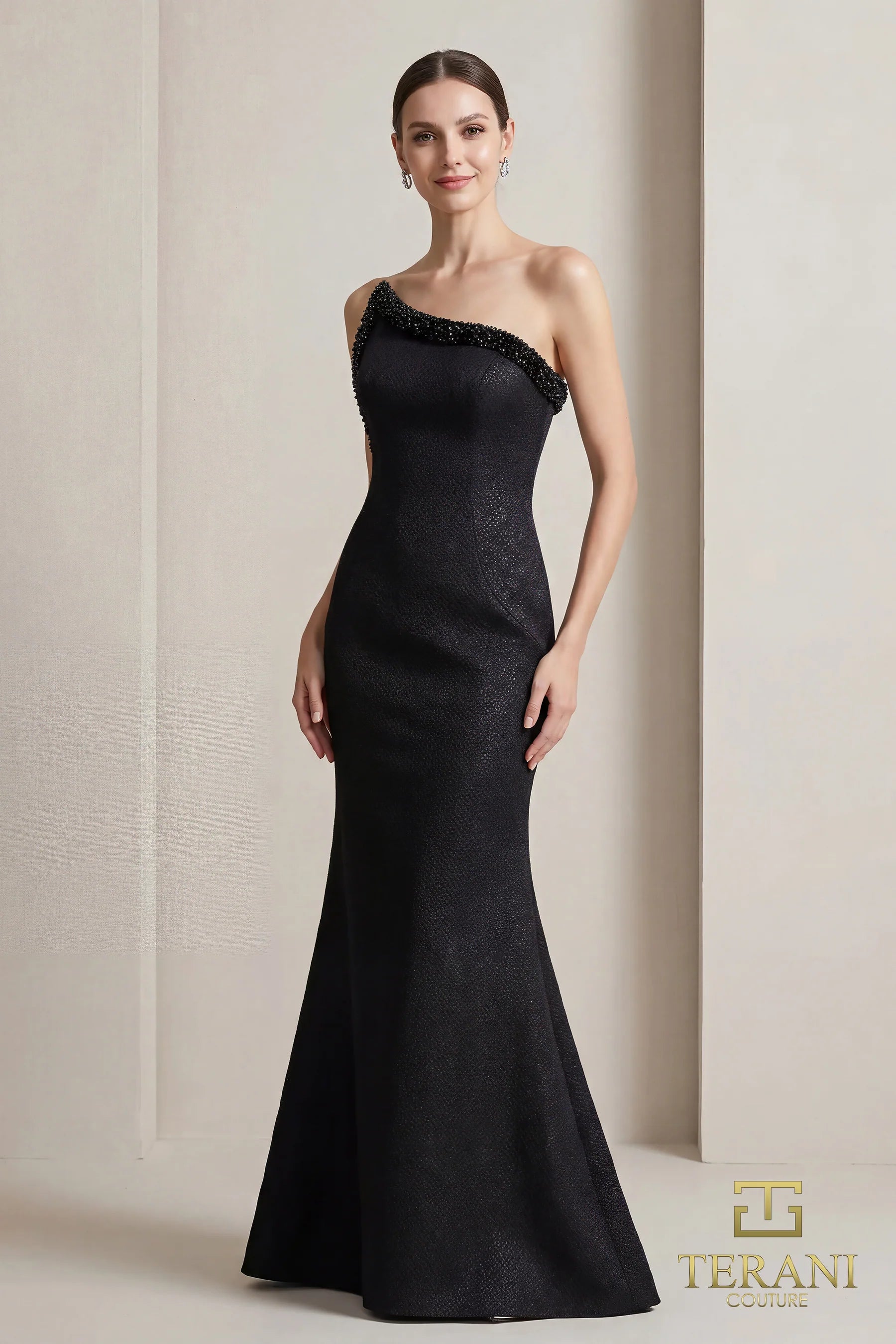 One-Shoulder Floor-Length Satin Formal Mermaid Terani Couture 262E7107