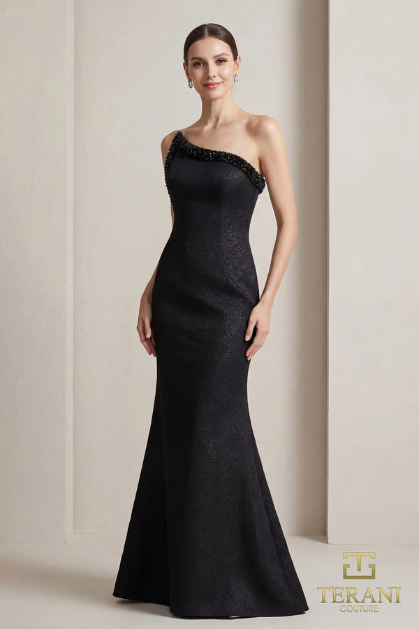 One-Shoulder Floor-Length Satin Formal Mermaid Terani Couture 262E7107