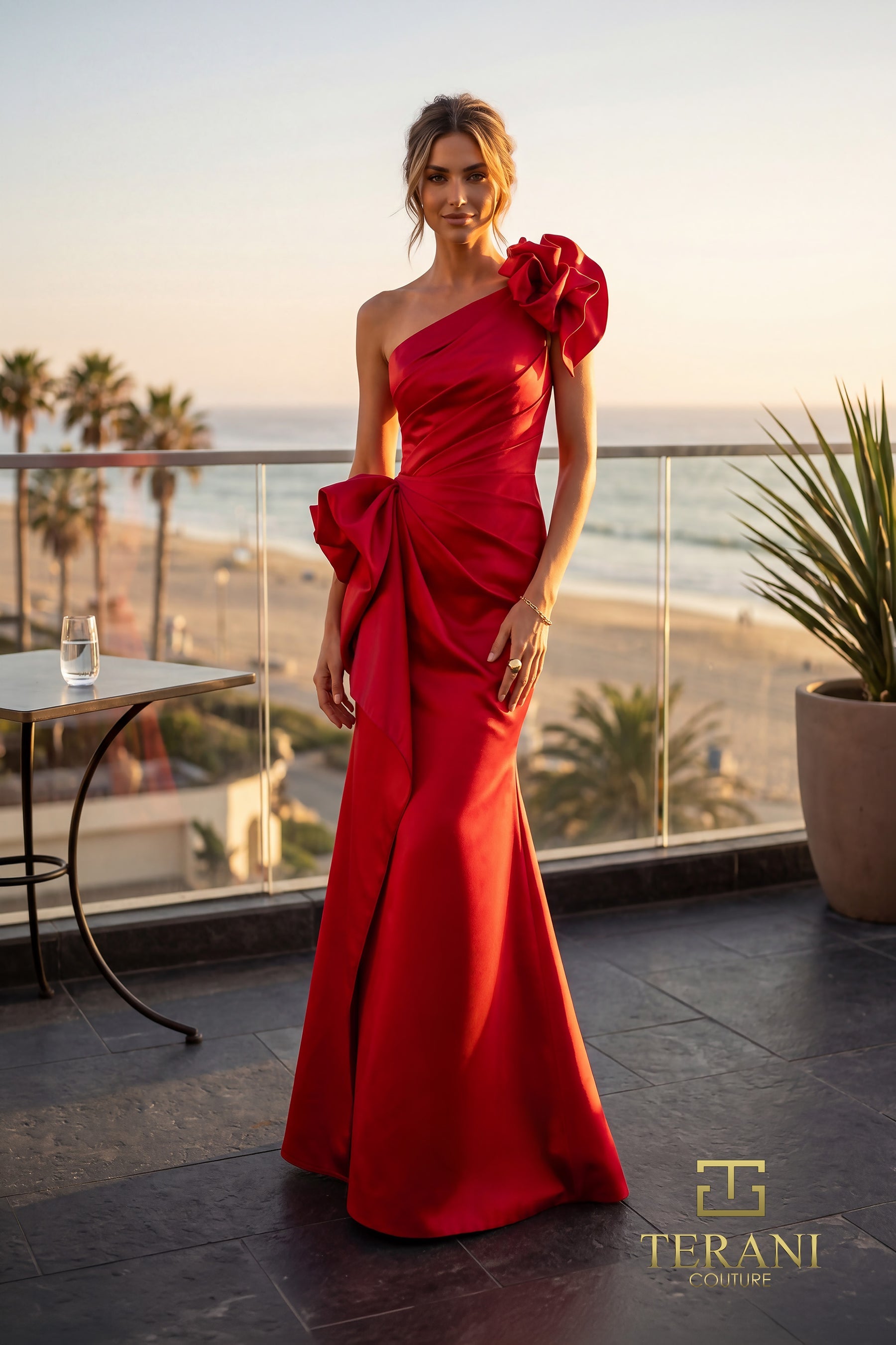 One-Shoulder Floor-Length Satin Formal Sheath Terani Couture 262E7132