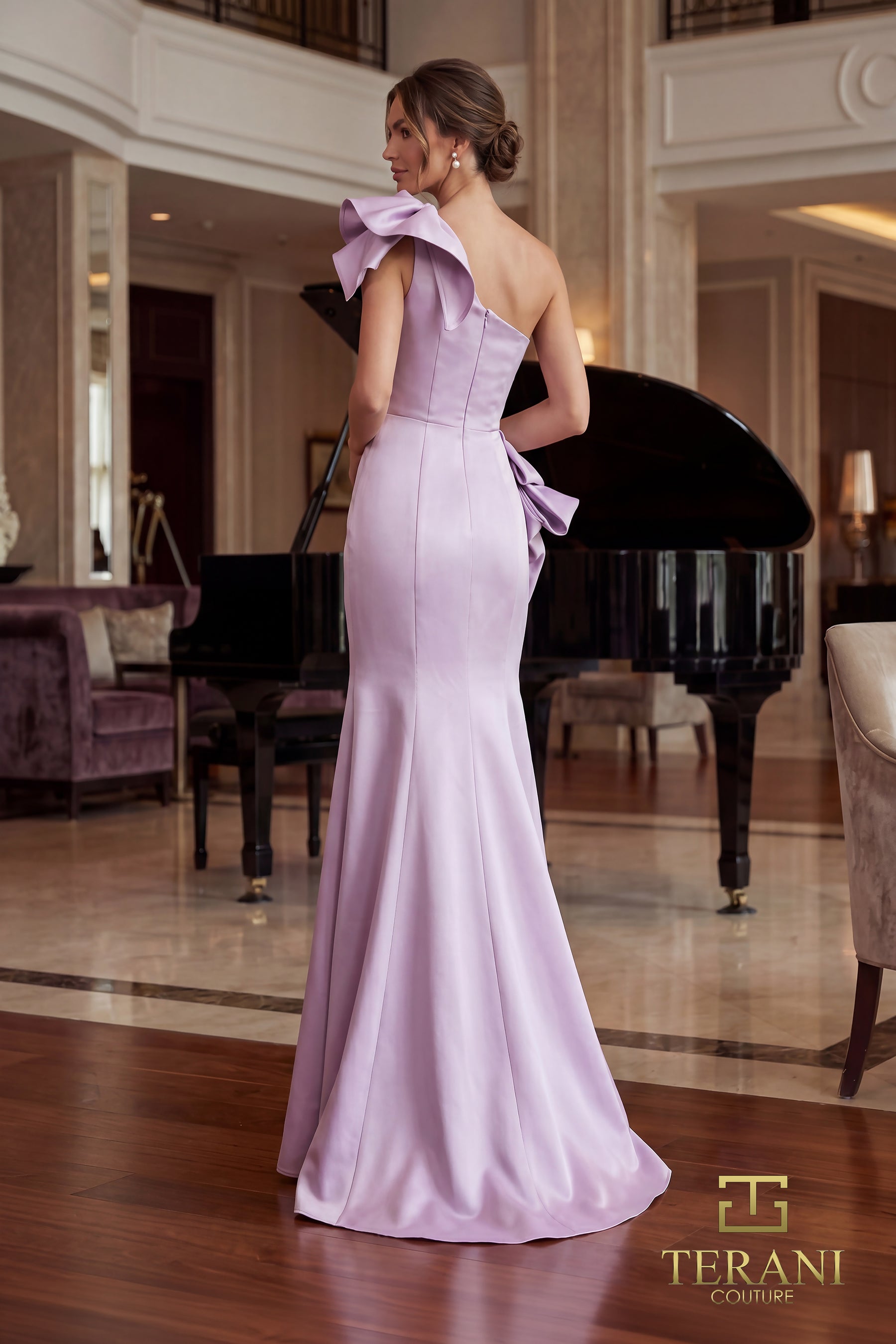One-Shoulder Floor-Length Satin Formal Sheath Terani Couture 262E7132