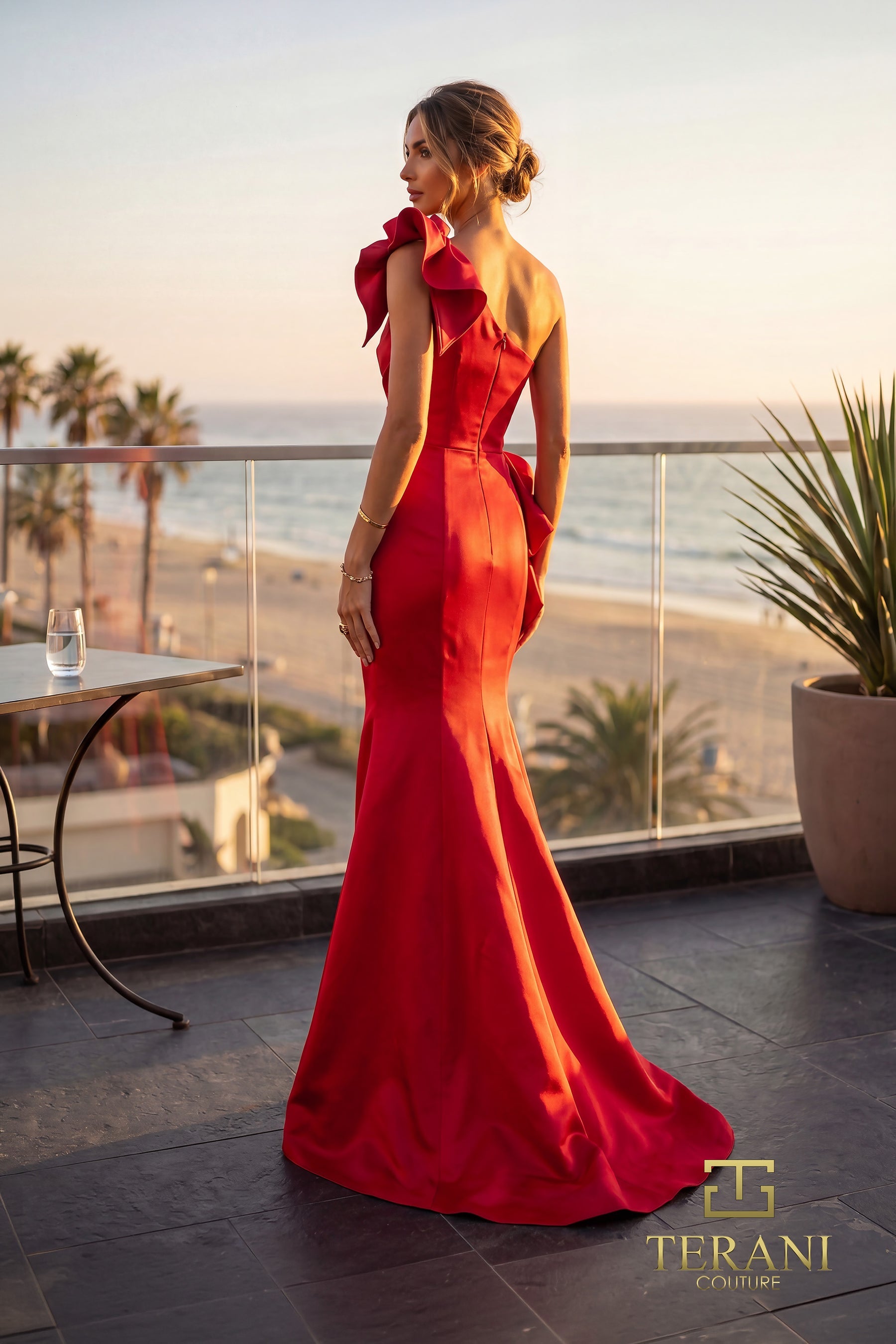 One-Shoulder Floor-Length Satin Formal Sheath Terani Couture 262E7132