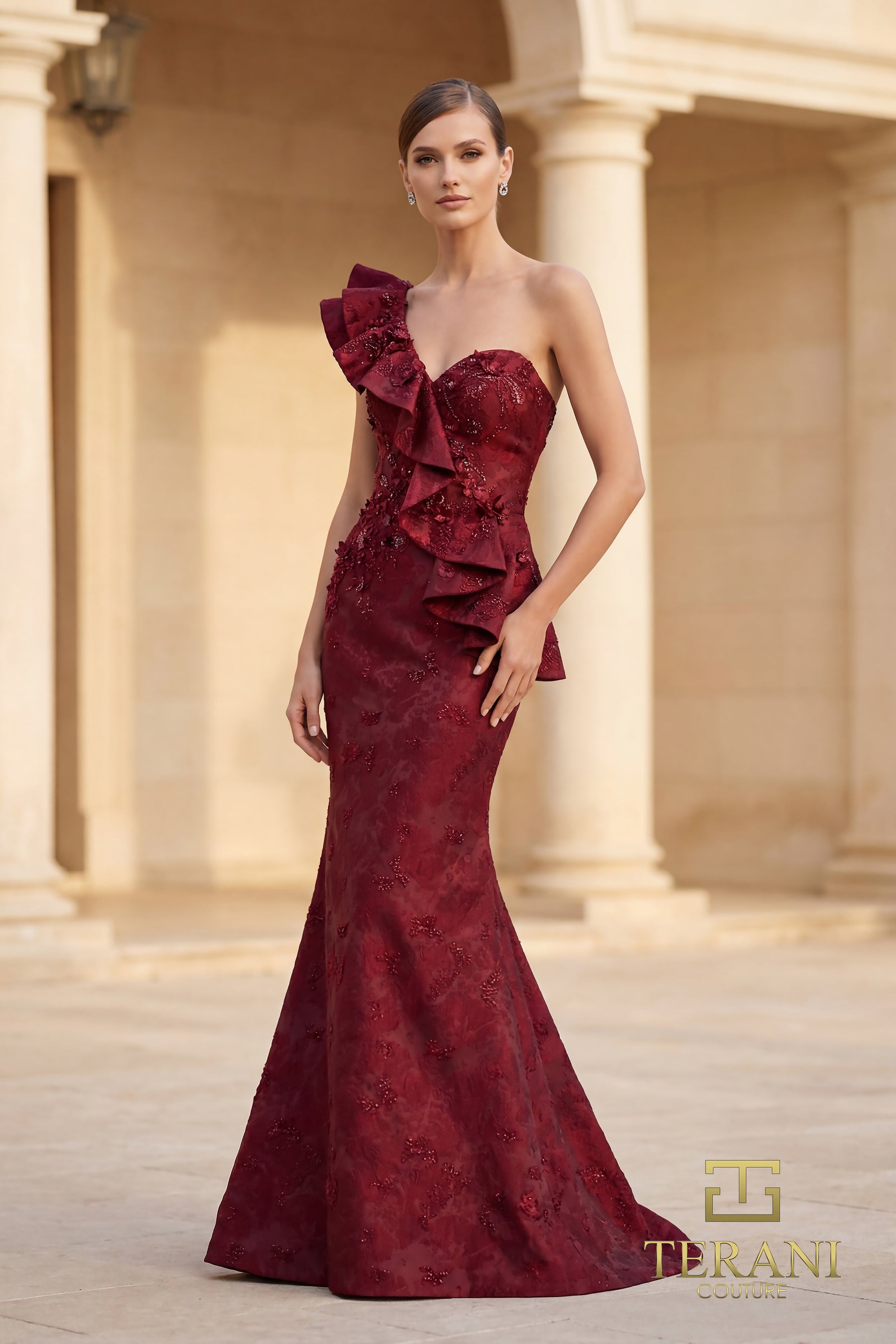 Strapless Curved Neck Floor-Length Lace Formal Mermaid Terani Couture 262E7136