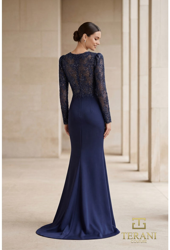 Illusion Floor-Length Crepe Formal Mermaid Gown - Terani Couture 262E7140