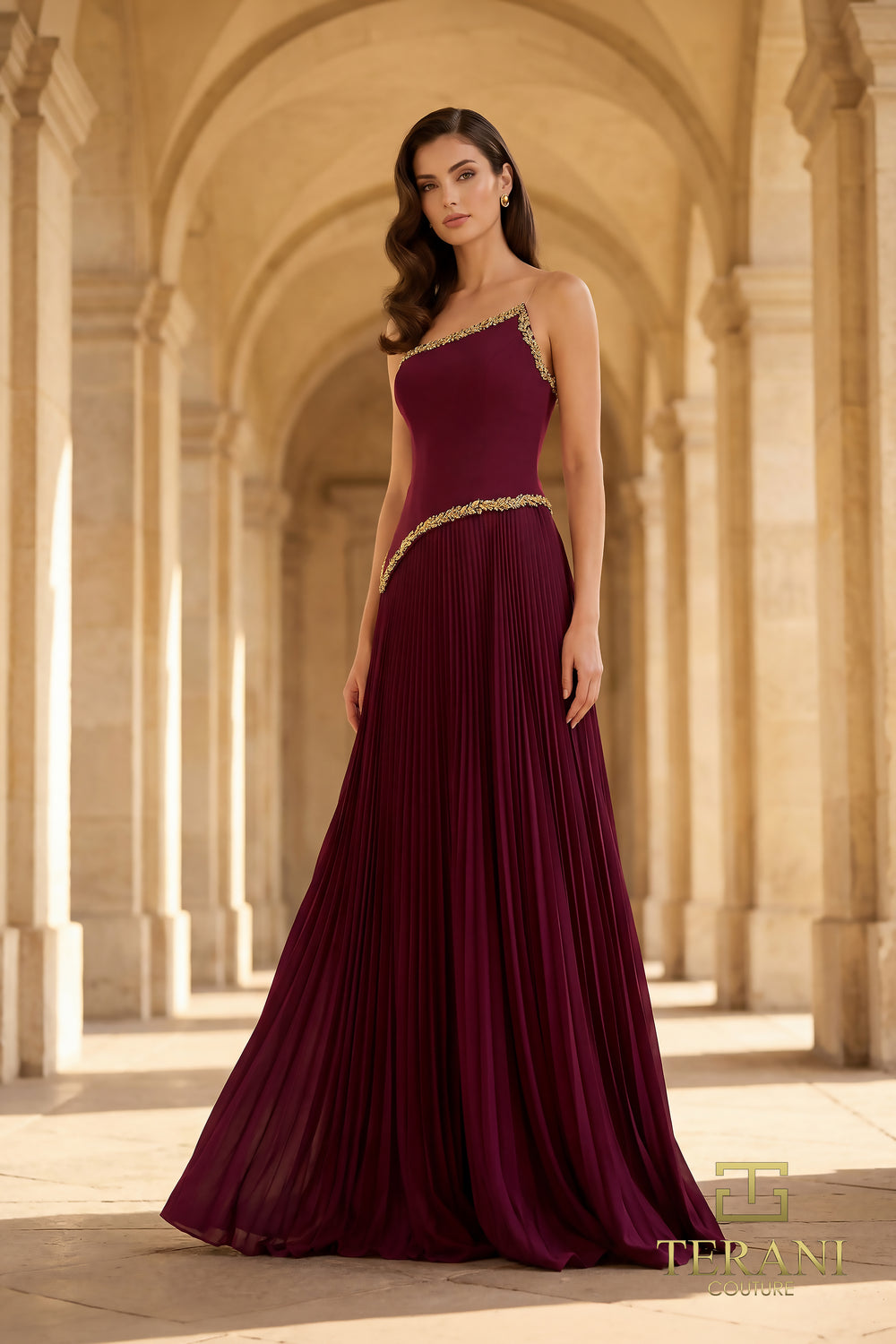 Strapless Straight Neck Floor-Length Chiffon Formal Sheath/Column Terani Couture 262E7352