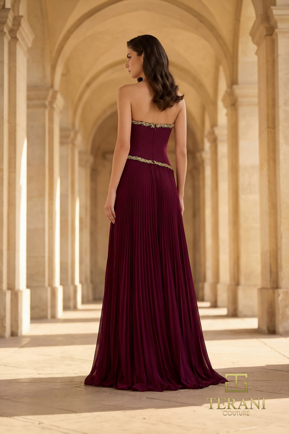 Strapless Straight Neck Floor-Length Chiffon Formal Sheath/Column Terani Couture 262E7352