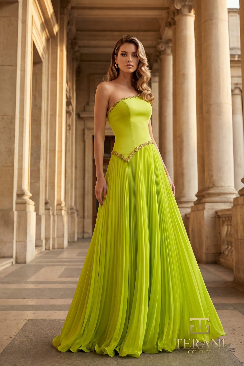 Strapless Straight Neck Floor-Length Chiffon Formal Sheath/Column Terani Couture 262E7352