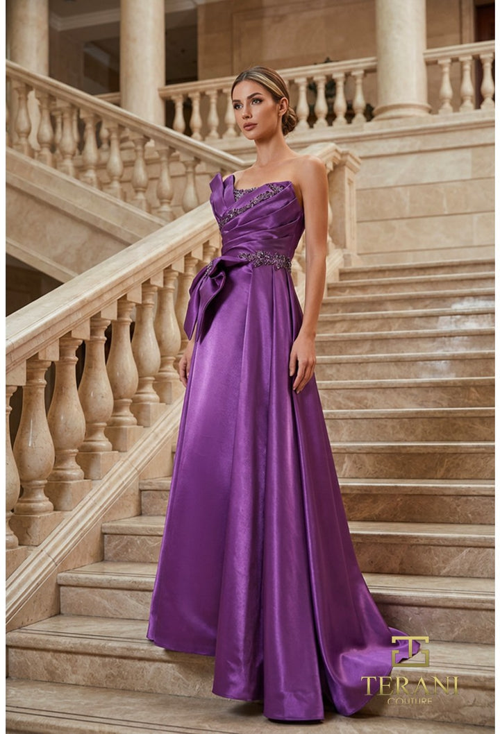 Strapless Curved Neck Floor-Length Satin Occasion Ball Gown Terani Couture TC262E7356
