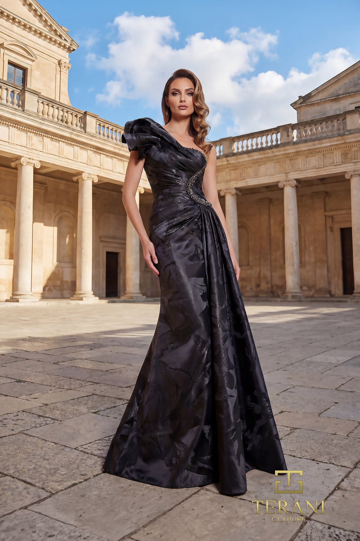 One-Shoulder Floor-Length Satin Formal Sheath Terani 262E7376