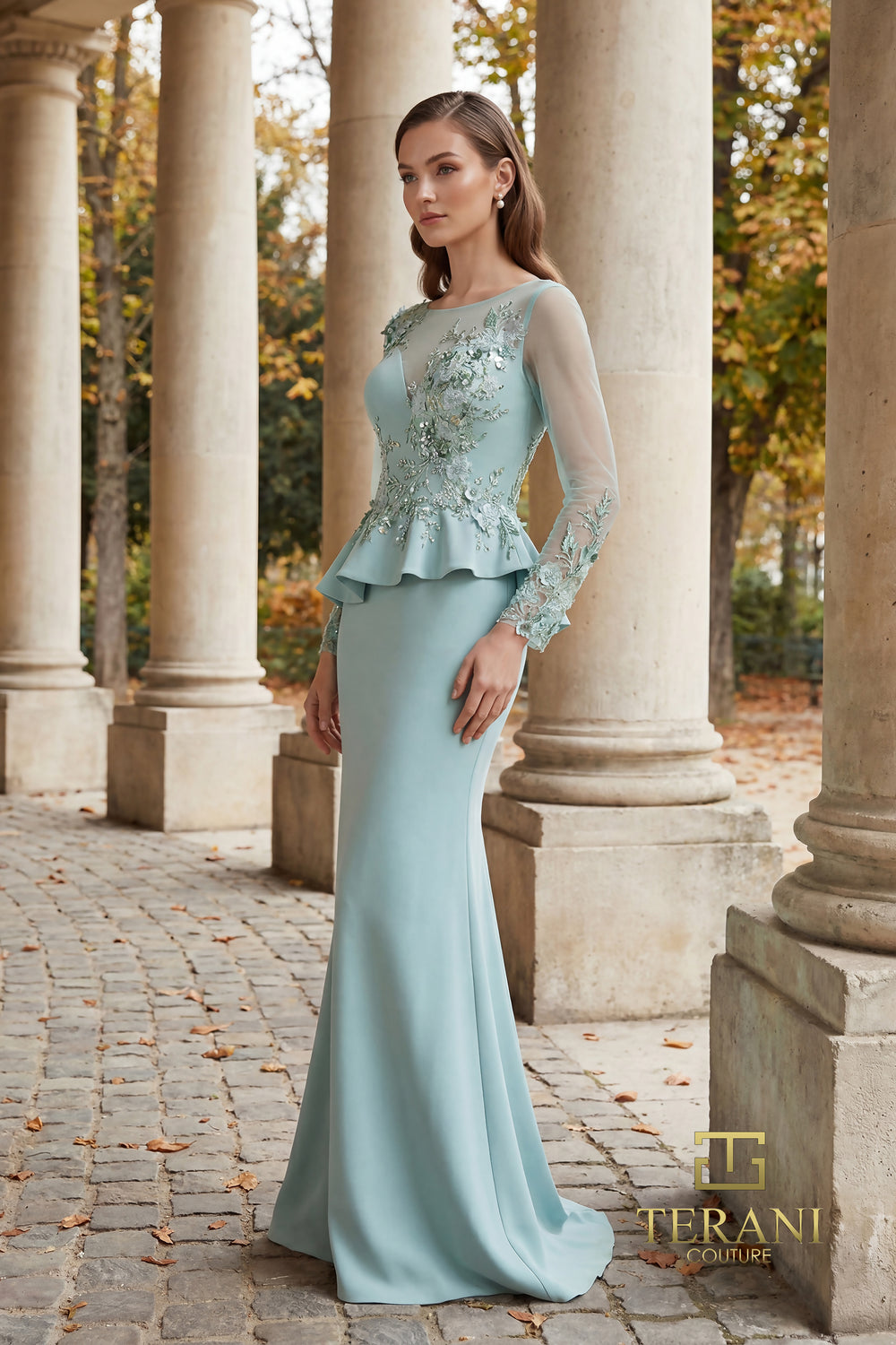 Illusion Floor-Length Crepe Formal Sheath Terani Couture 262M7257