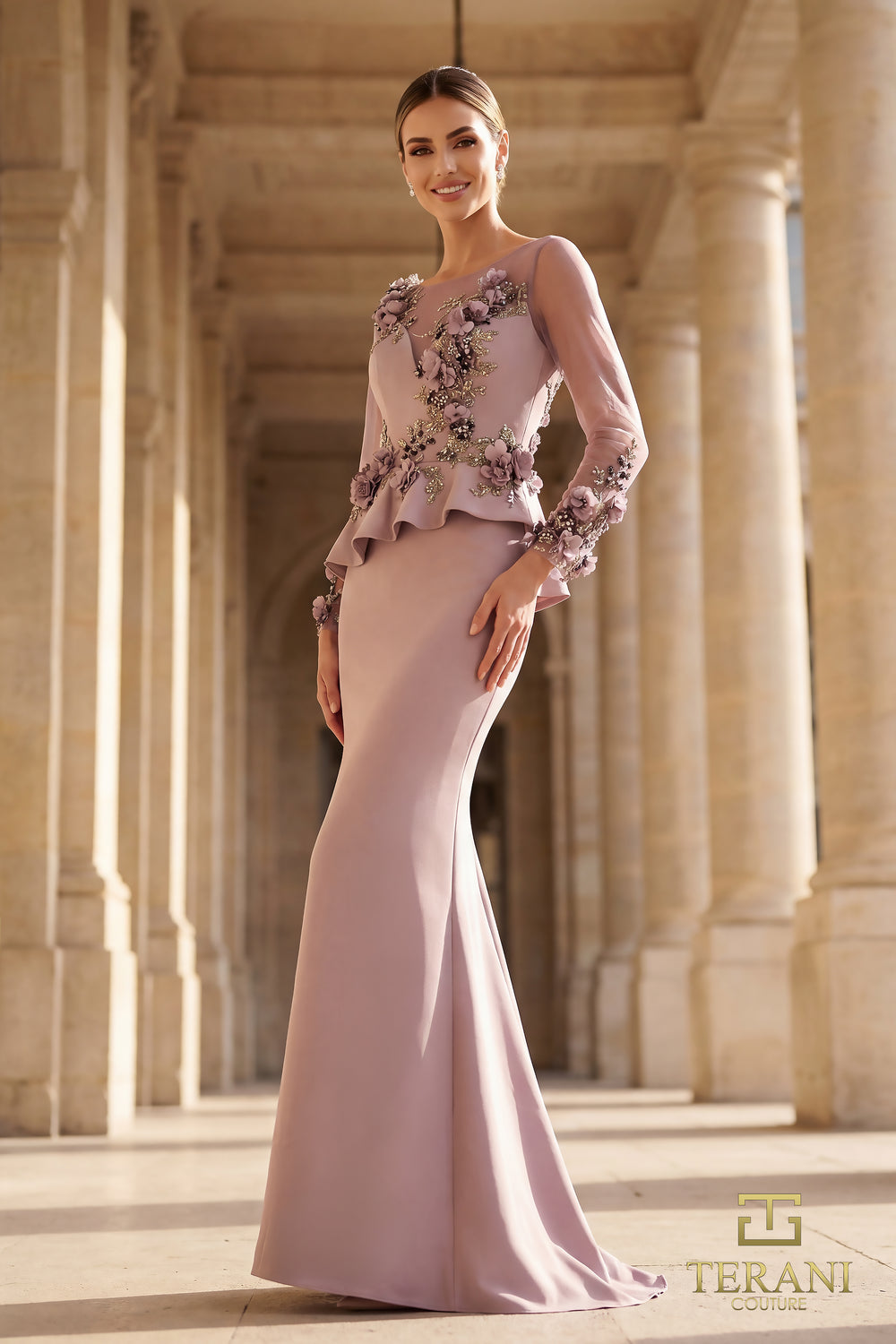 Illusion Floor-Length Crepe Formal Sheath Terani Couture 262M7257