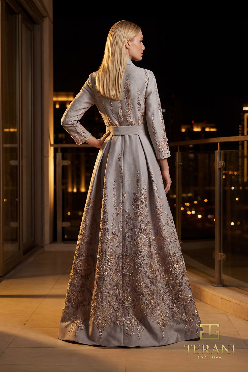 V-Neck Floor-Length Satin Formal A-Line Terani Couture 262M7269