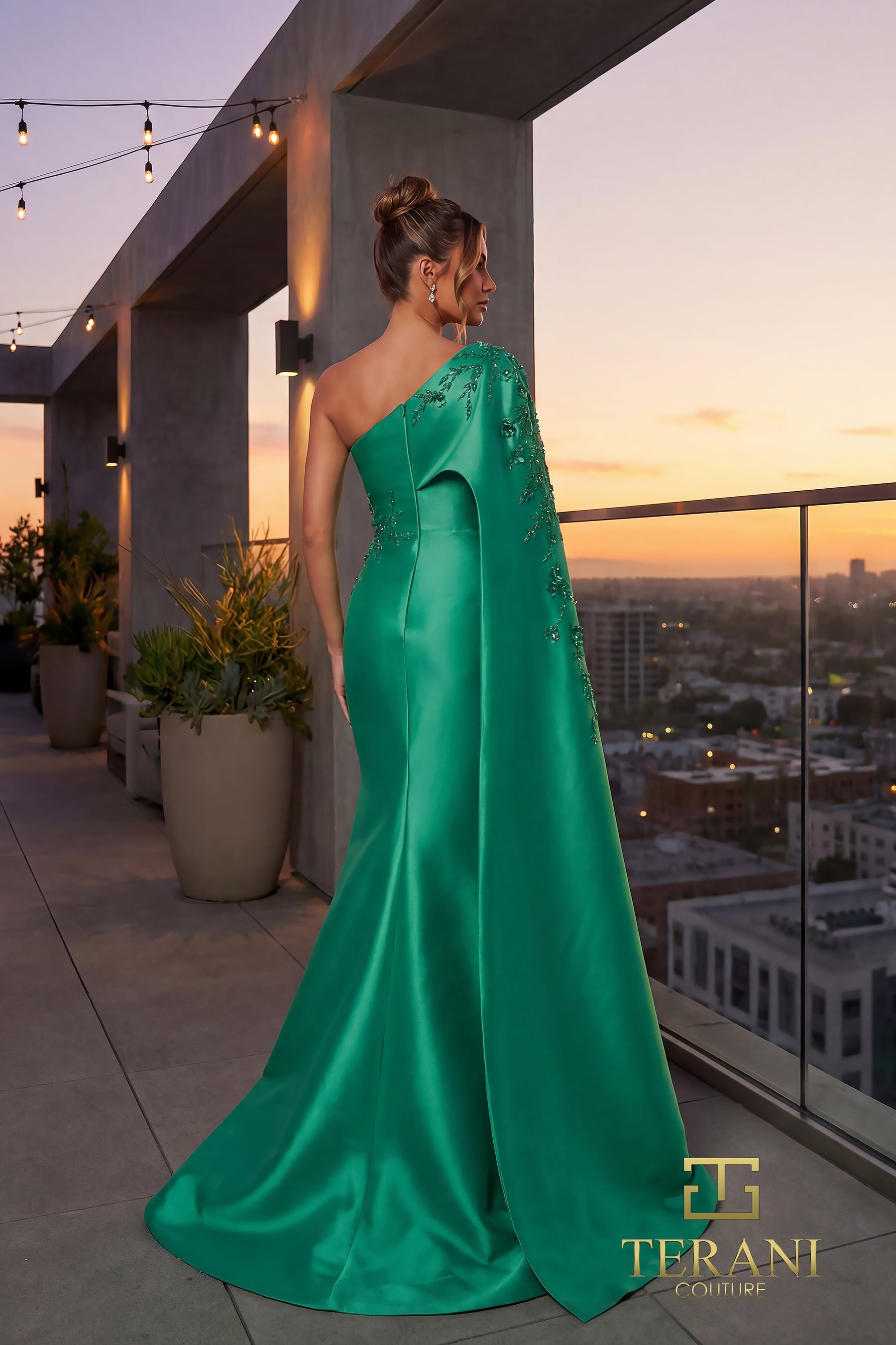 One-Shoulder Floor-Length Satin Formal Sheath Terani Couture 262M7275