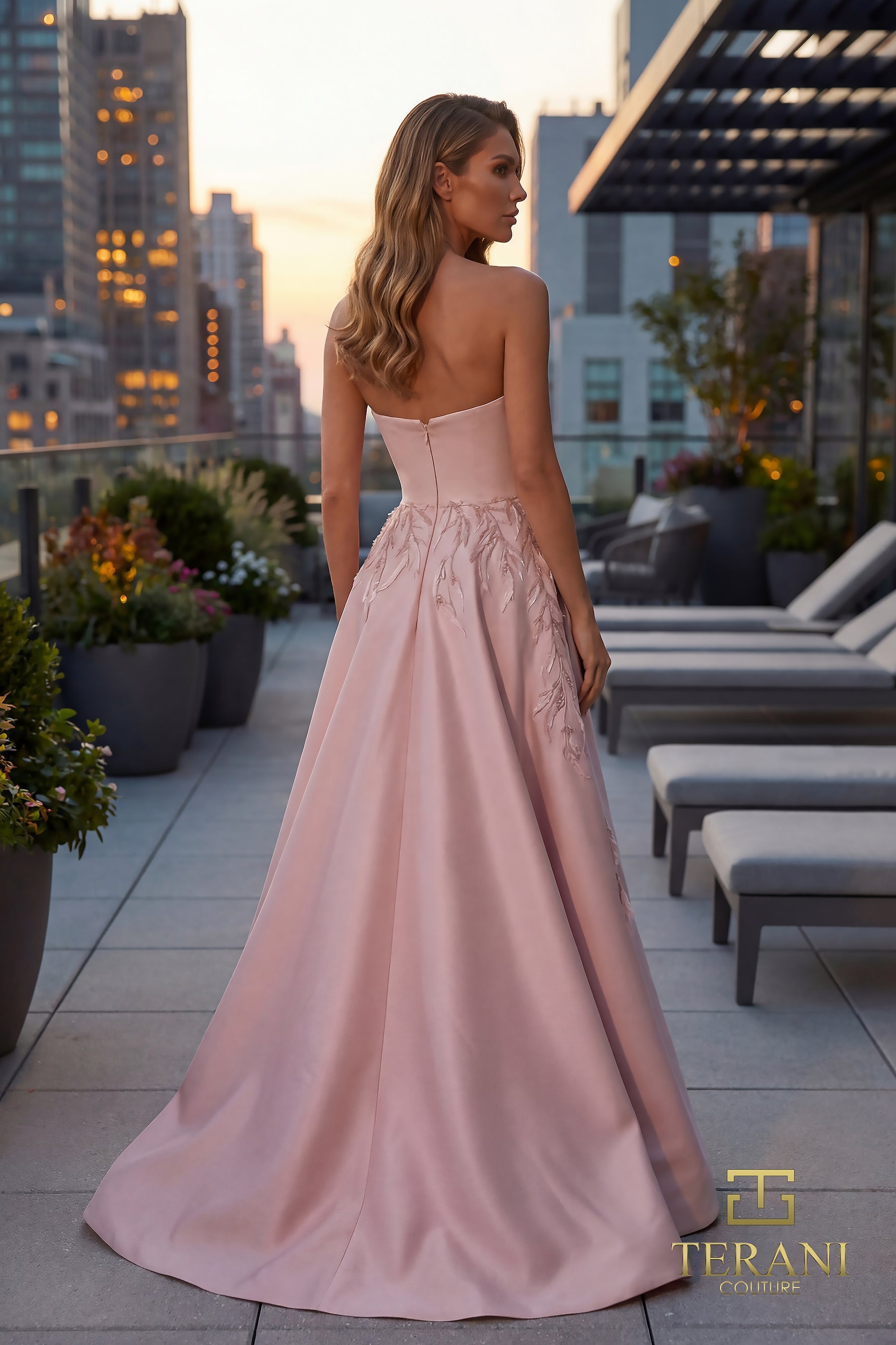 Strapless Straight Neck Floor-Length Satin Formal A-Line Terani Couture 262M7306