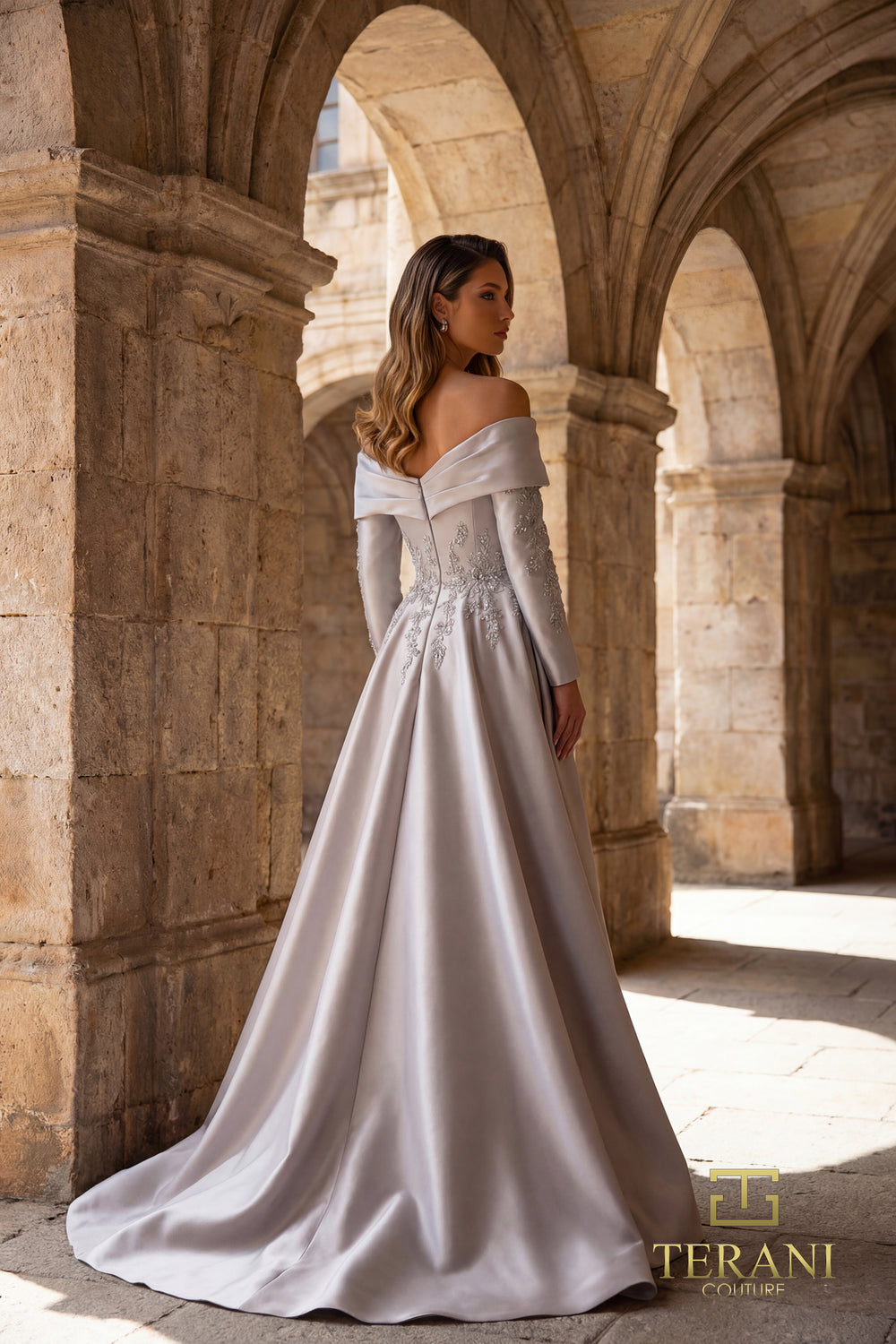 Off-the-Shoulder Floor-Length Satin Formal Mermaid Terani Couture 262M7315