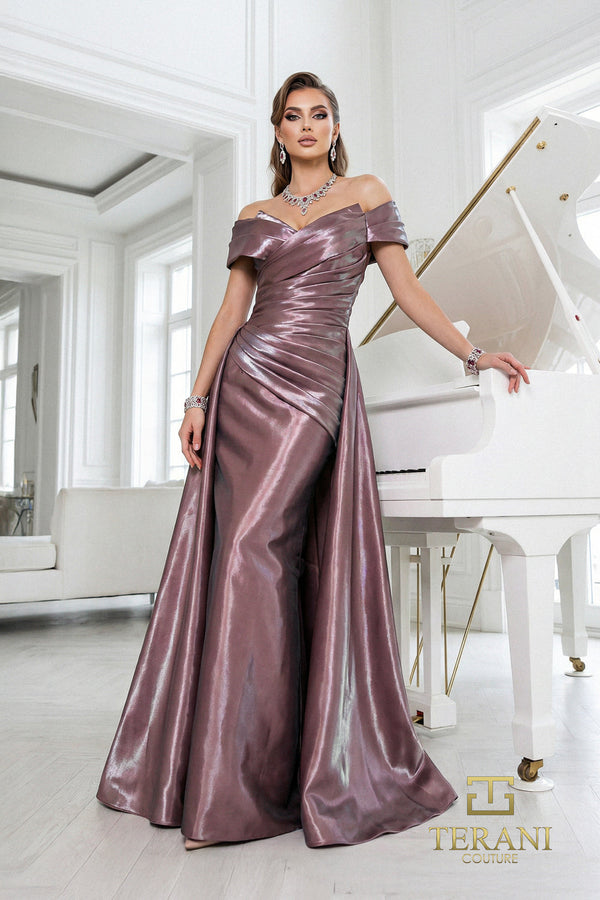 Off-the-Shoulder Floor-Length Satin Formal A-Line Terani Couture 262M7326