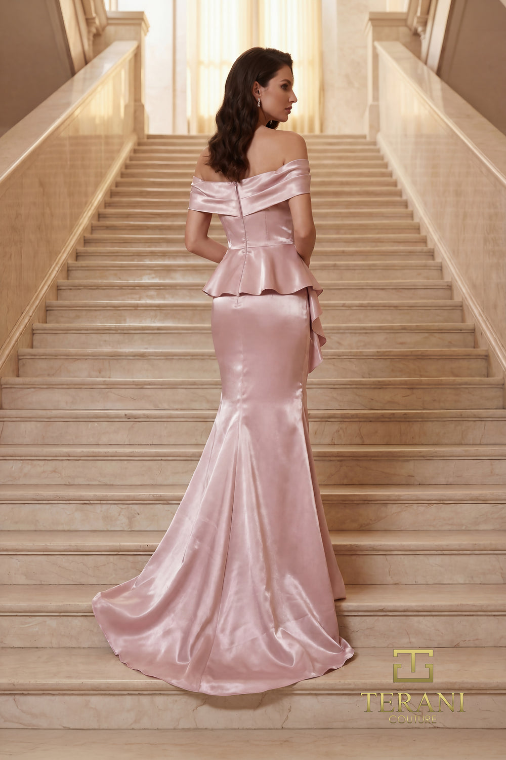 Off-the-Shoulder Floor-Length Satin Formal Mermaid Terani Couture 262M7334
