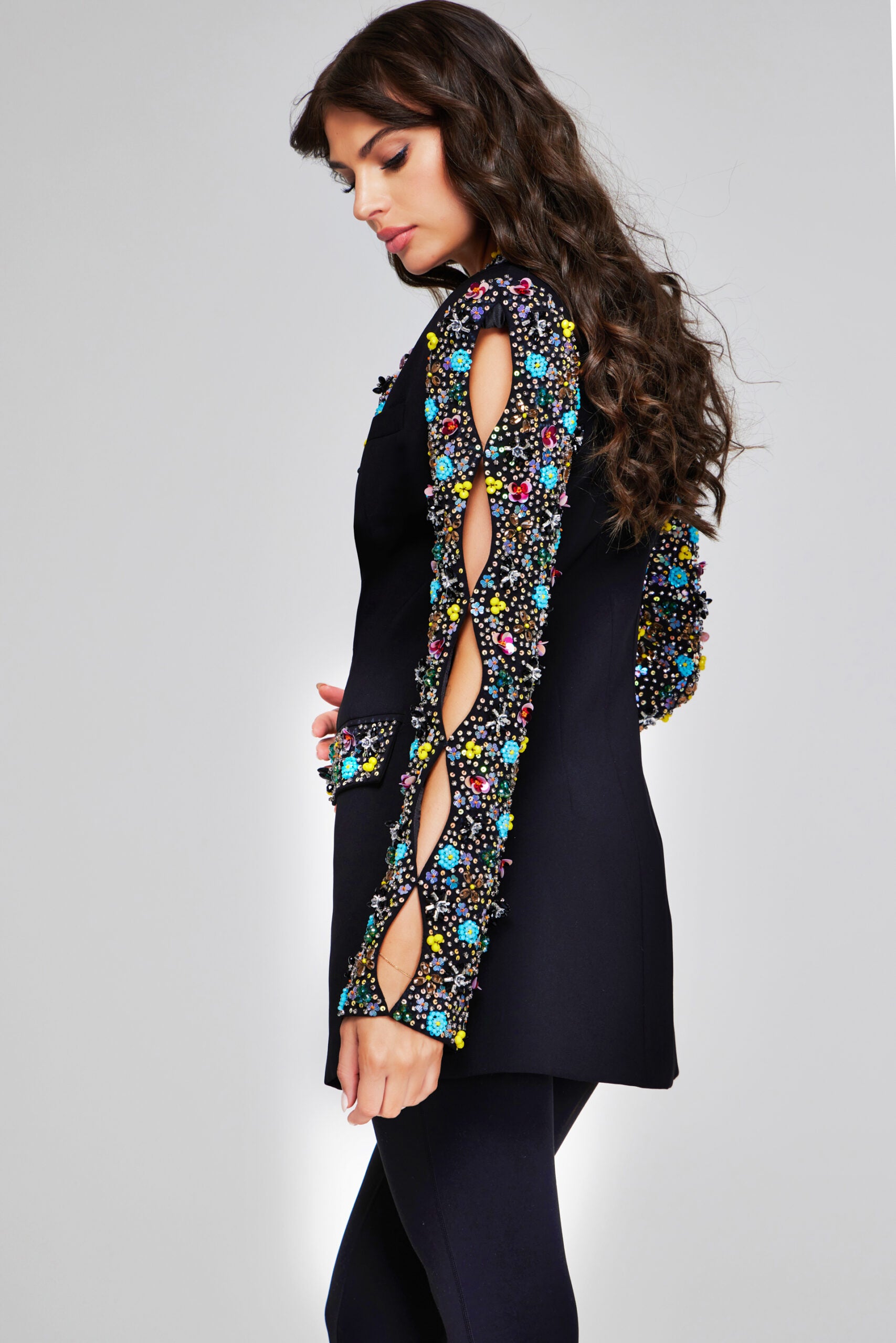Pant Suit Long Sleeve Formal Blazer Pant Suit Black/Multi