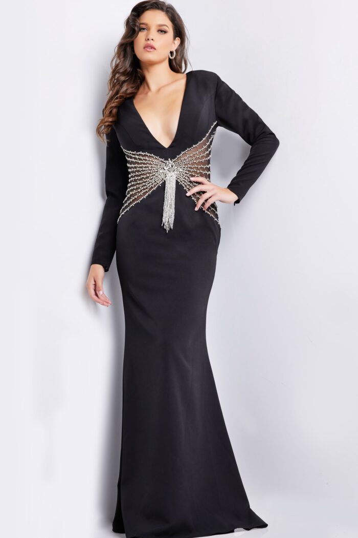 Formal Dresses Fitted Long Beaded Mermaid Formal Evening Dress  Black